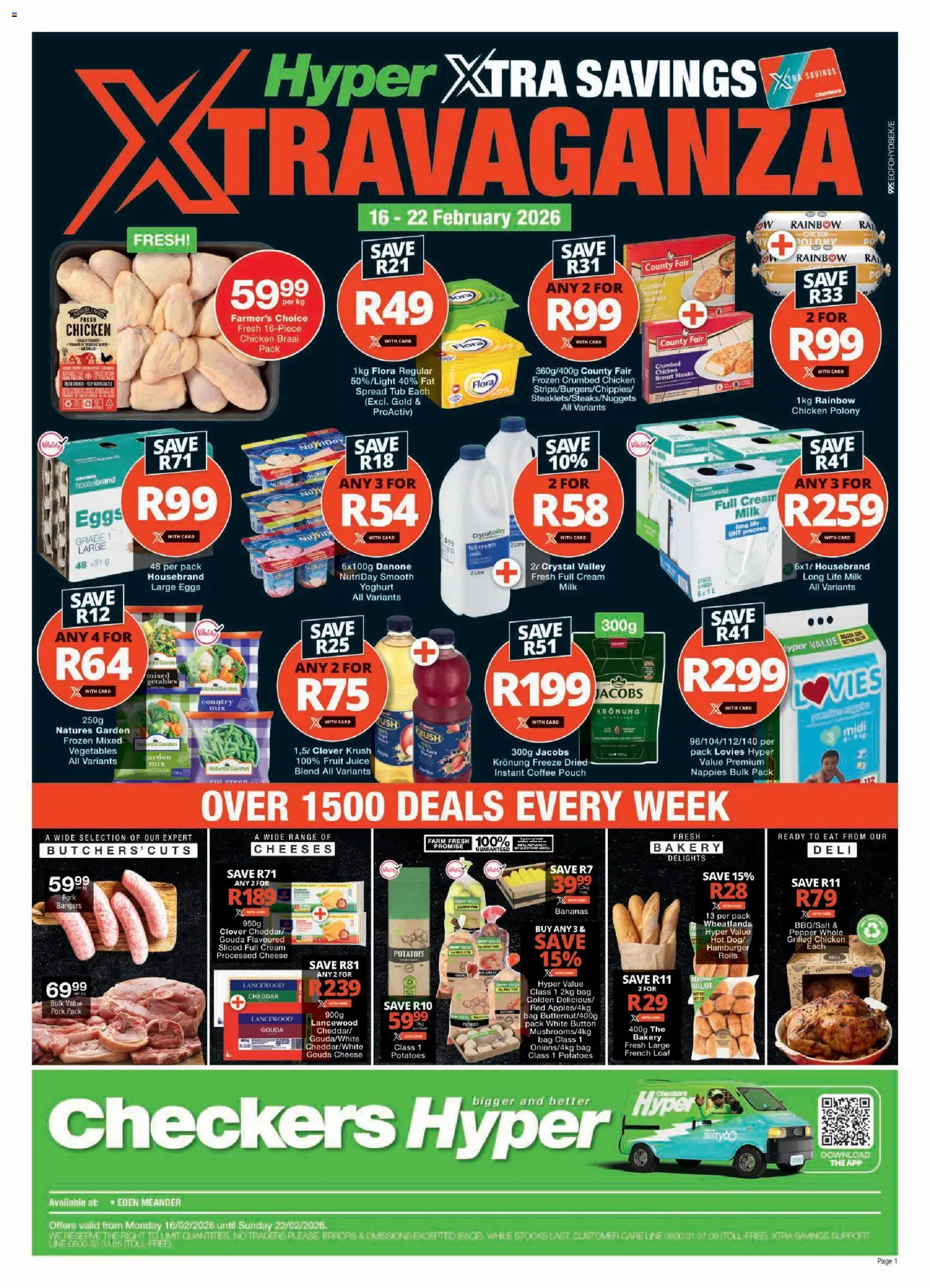 Preview of Checkers flyer valid from 16/02/2026 - Coffee, Bag, Eggs, Bananas, Potatoes, Juice, Yoghurt, Pepper