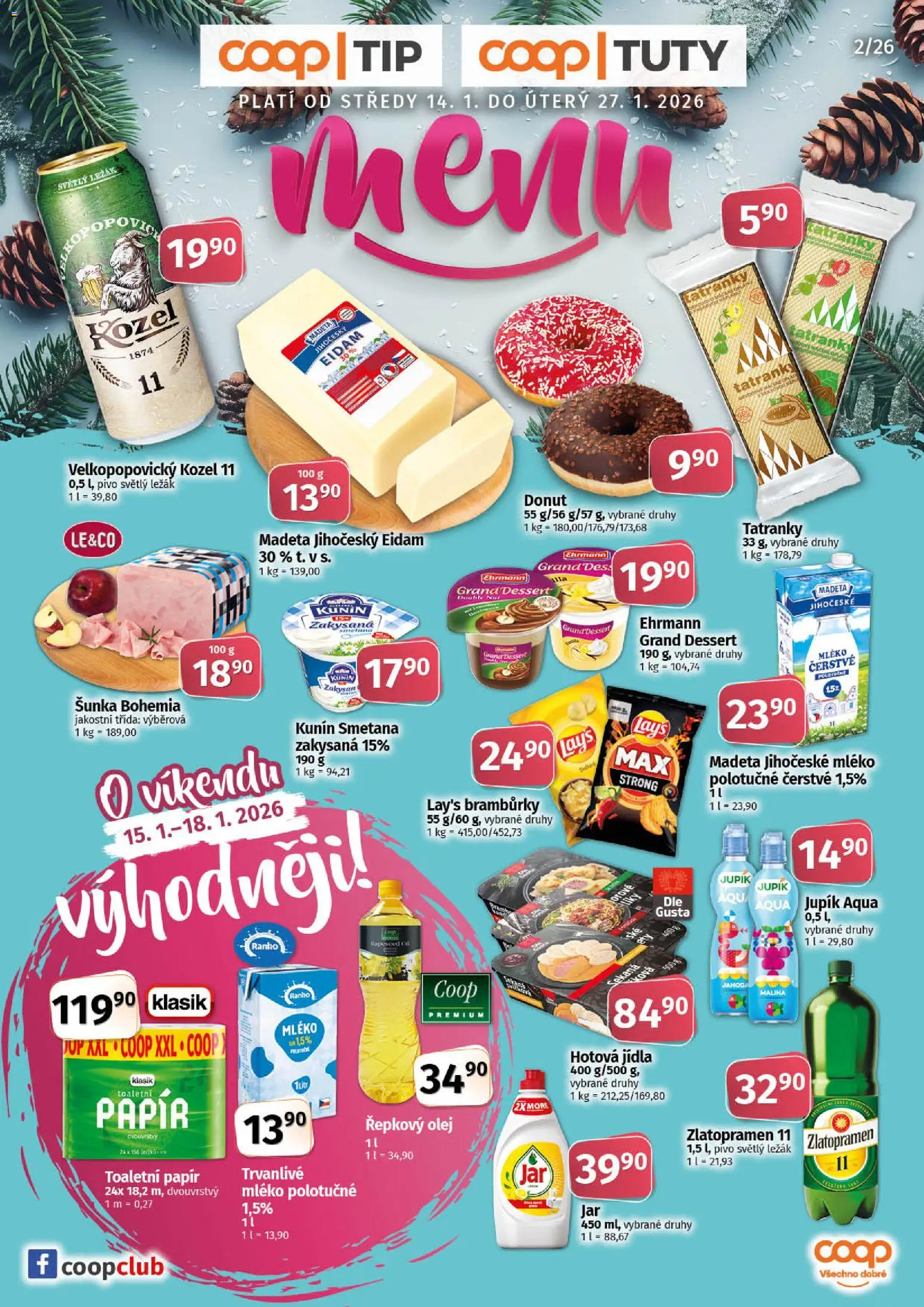 Náhled nabídky: Coop Leták - Tuty platný od 14.01.2026 - Pivo, Olej, Kozel 11, Eidam, Velkopopovický Kozel, Řepkový olej, Zlatopramen, Velkopopovický Kozel 11