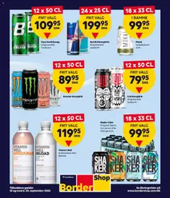 Eksempel på tilbudsavis Stærke priser på energidrik fra butik Bordershop gyldig fra 13/08/2025
