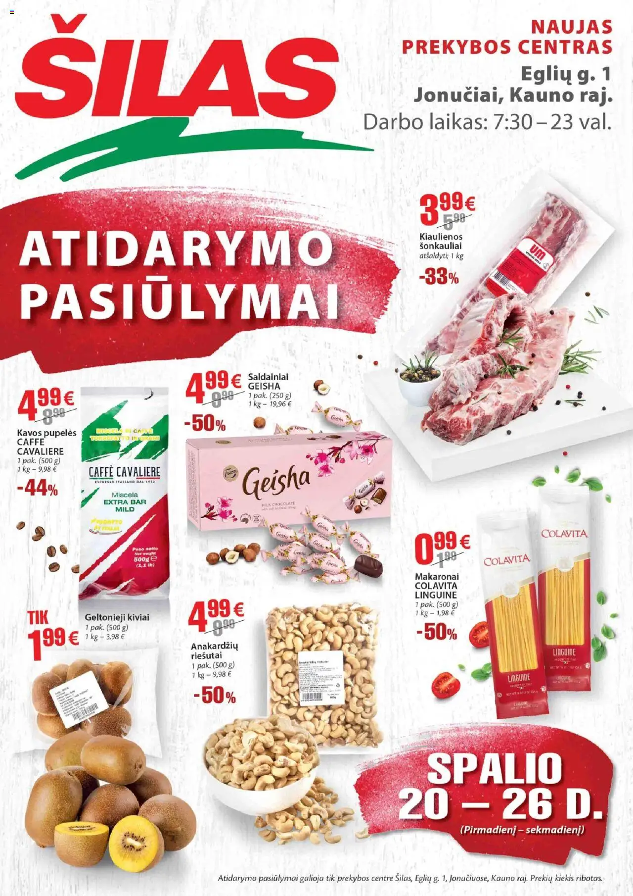 Šilas leidinys galioja nuo 2025.10.20 – puslapio numeris 1 - Kavos pupelės, Saldainiai, Riešutai, Pupelės, Kiviai, Kiaulienos