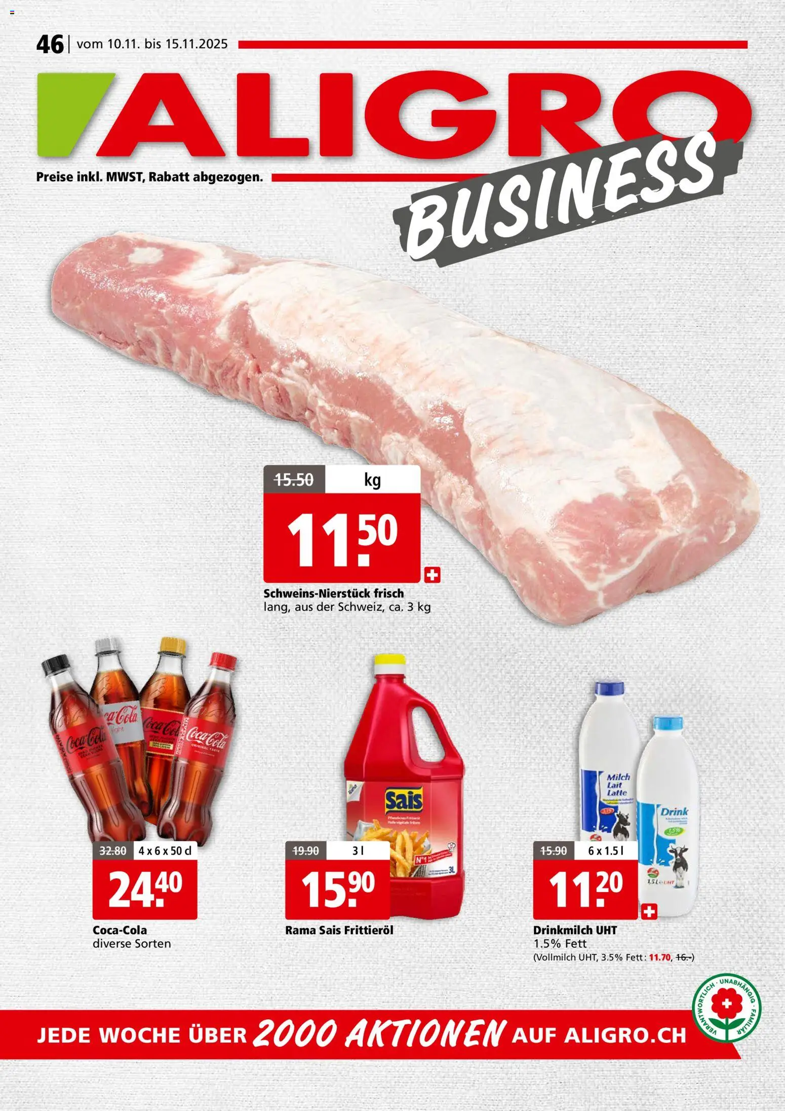 Vorschau des Merkblatts Aktionen Businesskunden - Chavannes, Matran, Genf, Sitten vom Shop Aligro gültig von 10.11.2025 bis 15.11.2025