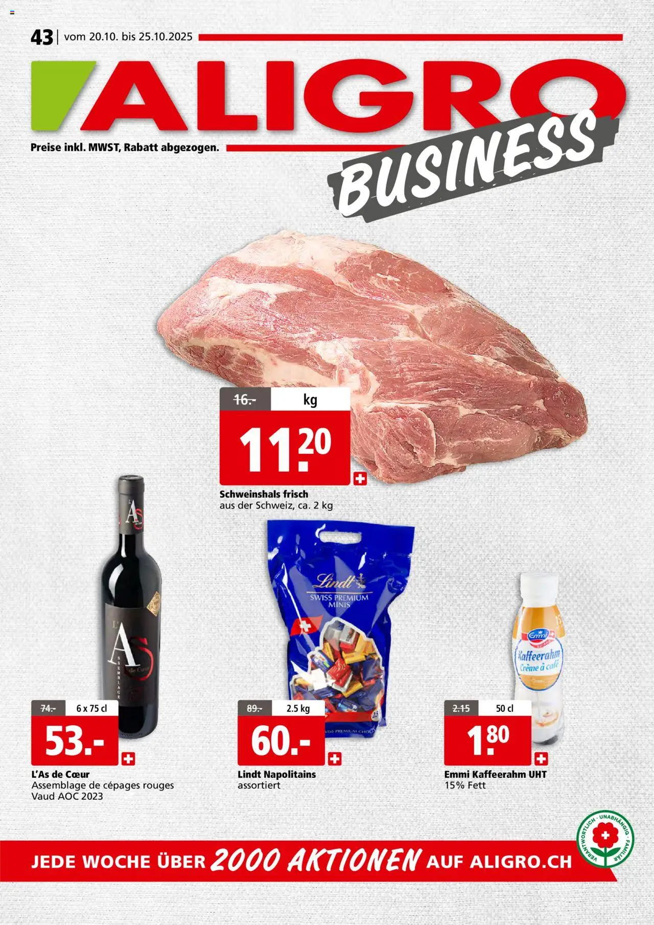 Aligro Aktionen Businesskunden Chavannes, Matran, Genf, Sitten ab 20.10.2025 - Seitennummer 1