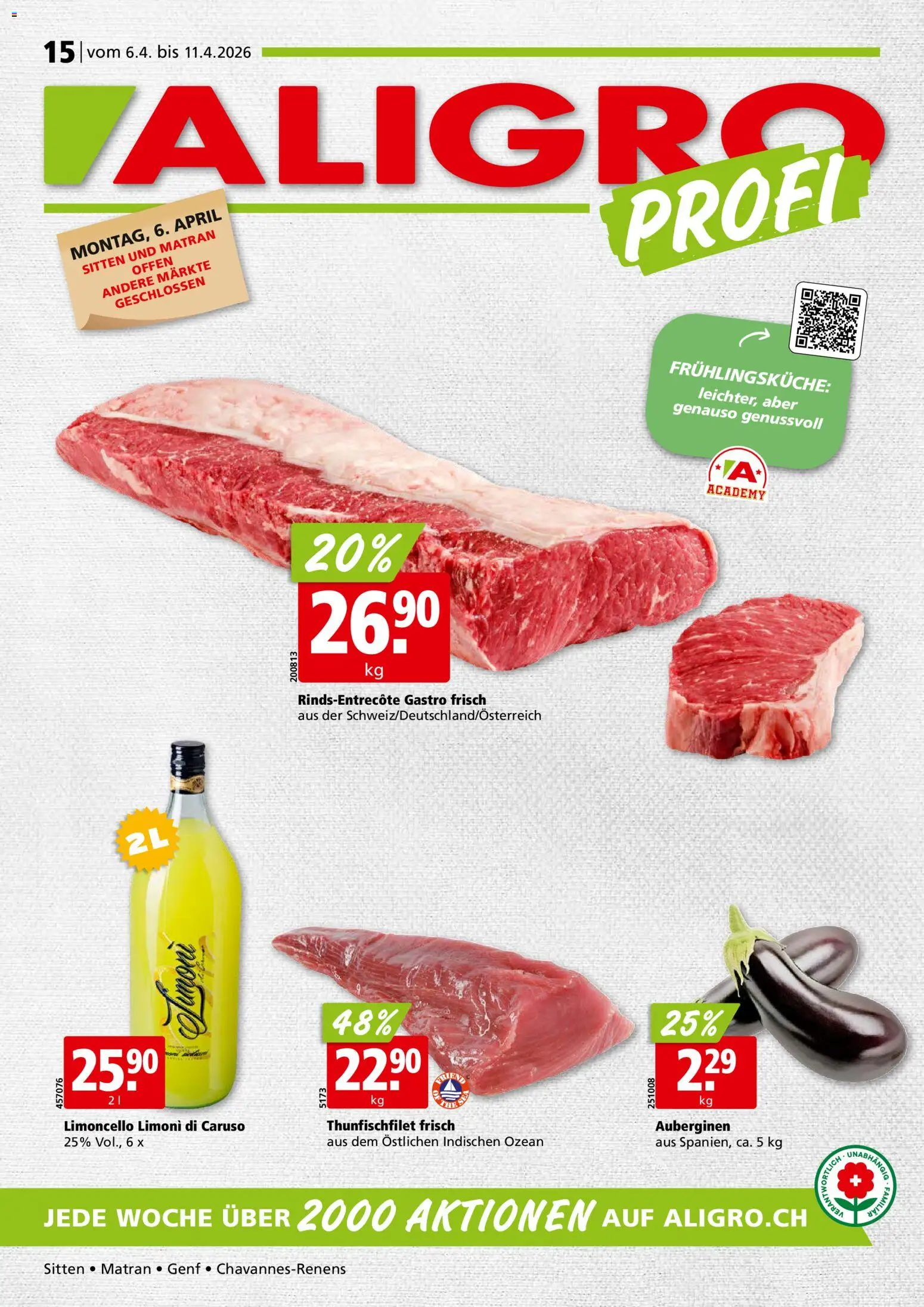 Vorschau des Merkblatts Aligro aktionen Chavannes, Matran, Genf, Sitten vom Shop Aligro gültig von 06.04.2026 bis 11.04.2026