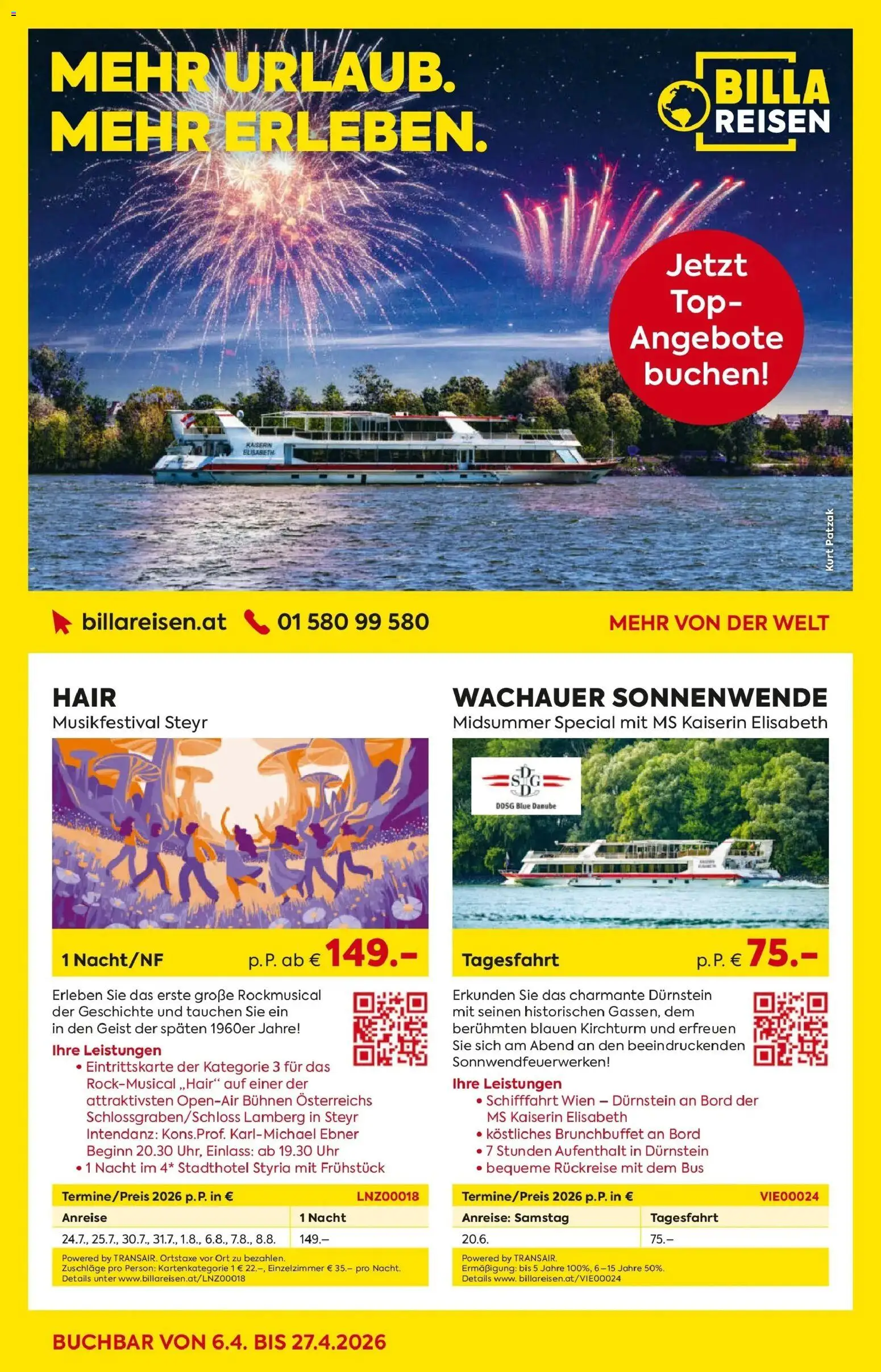 Vorschau der Angebote: Billa Billa Reisen gültig ab 06.04.2026 - Uhr