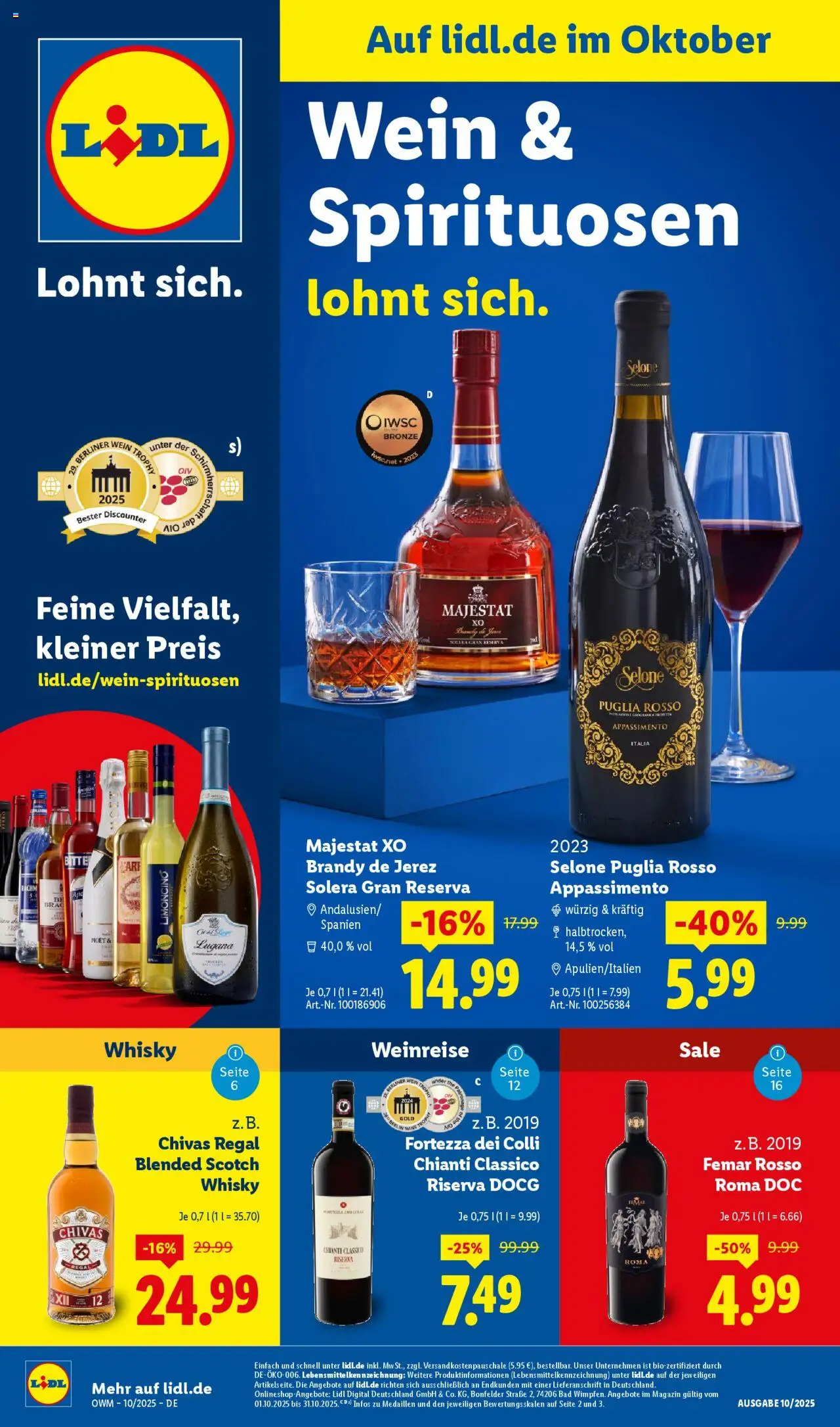 LIDL Prospekt ab Montag 01.10.2025 > Wein & Spirituosen im Onlineshop