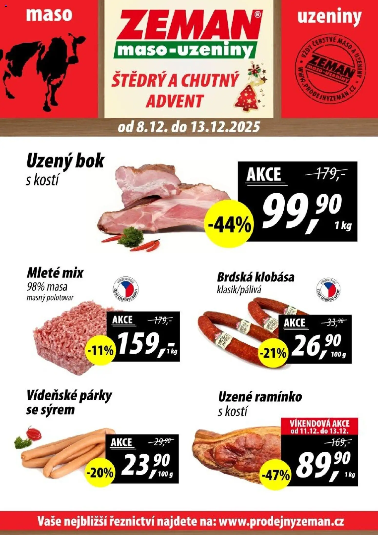 Náhled nabídky: Prodejny Zeman Leták - Plzeň platný od 08.12.2025 - Maso, Klobása, Párky, Uzeniny, Vídeňské párky