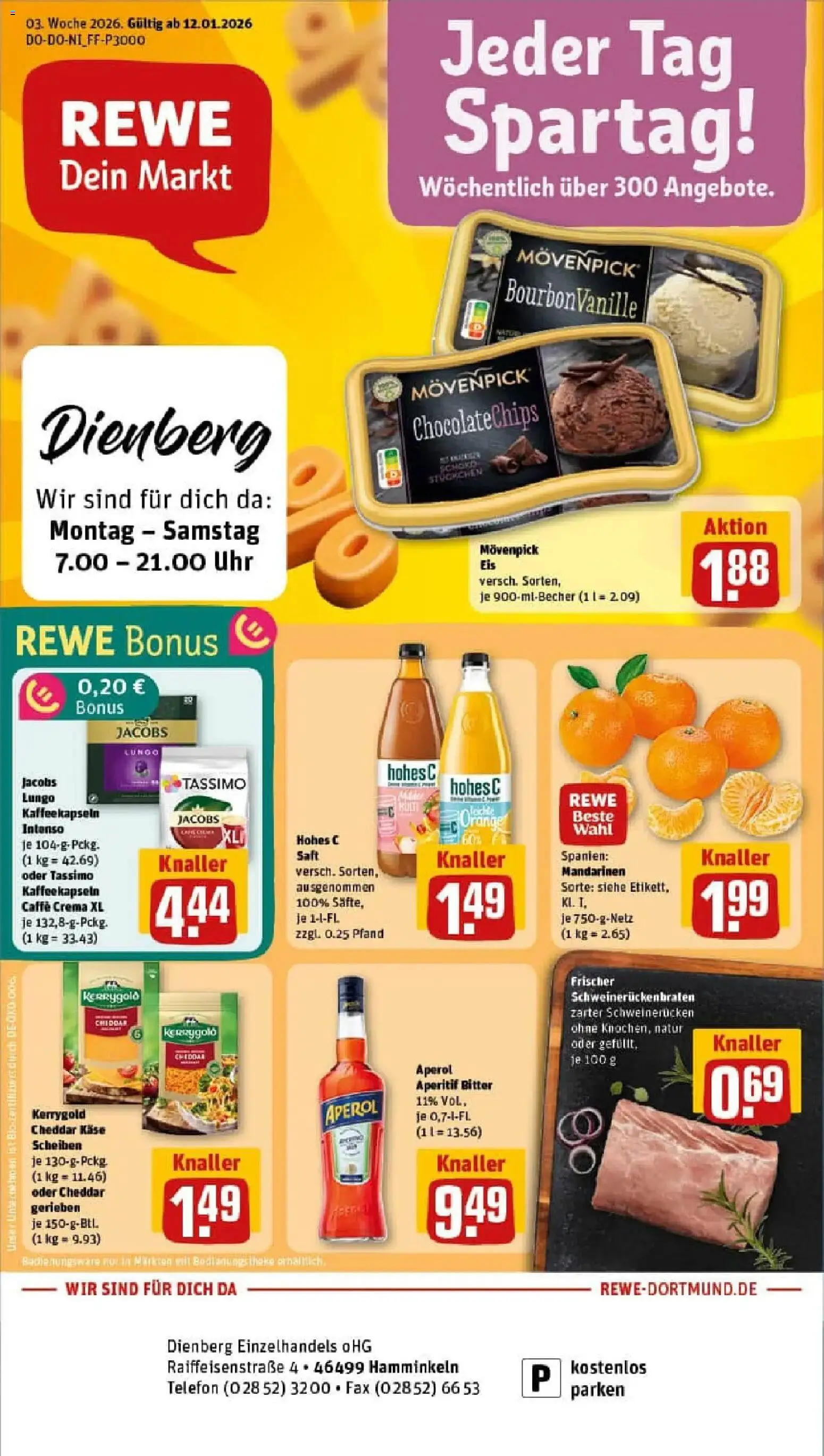 Vorschau von dem Prospekt des Geschäftes Rewe, gültig ab dem 11.01.2026 - Eis, Telefon, Käse, Aperol, Tassimo, Theke, Mandarinen, Movenpick eis