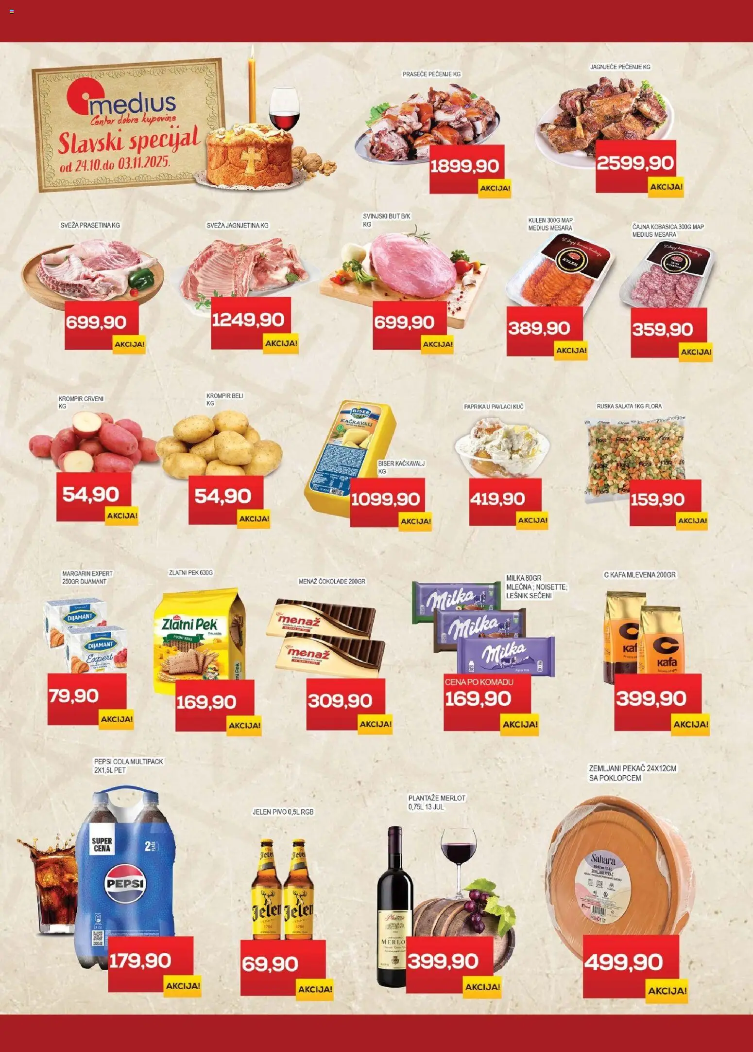 Medius katalog važi od 24.10.2025 - stranica 1 - Ruska salata, Kafa, Milka, Lešnik, Krompir, Kačkavalj, Kulen, Paprika u pavlaci