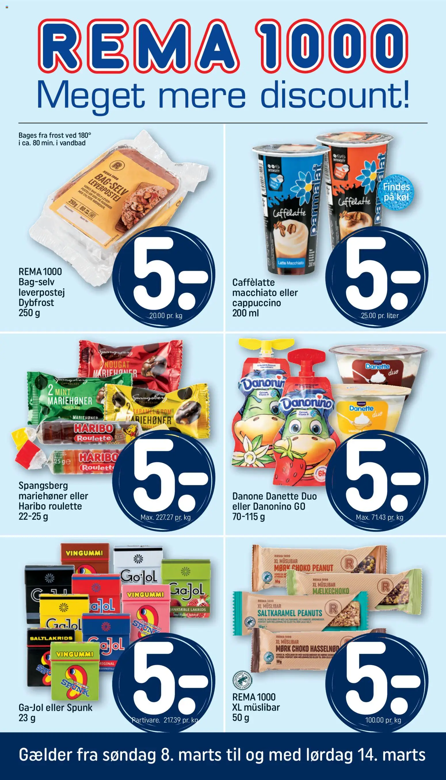 Eksempel på tilbudsavis Rema 1000 - Tilbudsavis uge 11 fra butik Rema 1000 gyldig fra 07/03/2026 - Rom, Chokolade, Leverpostej, Lakrids, Peanuts, Vingummi, Nougat, Paté