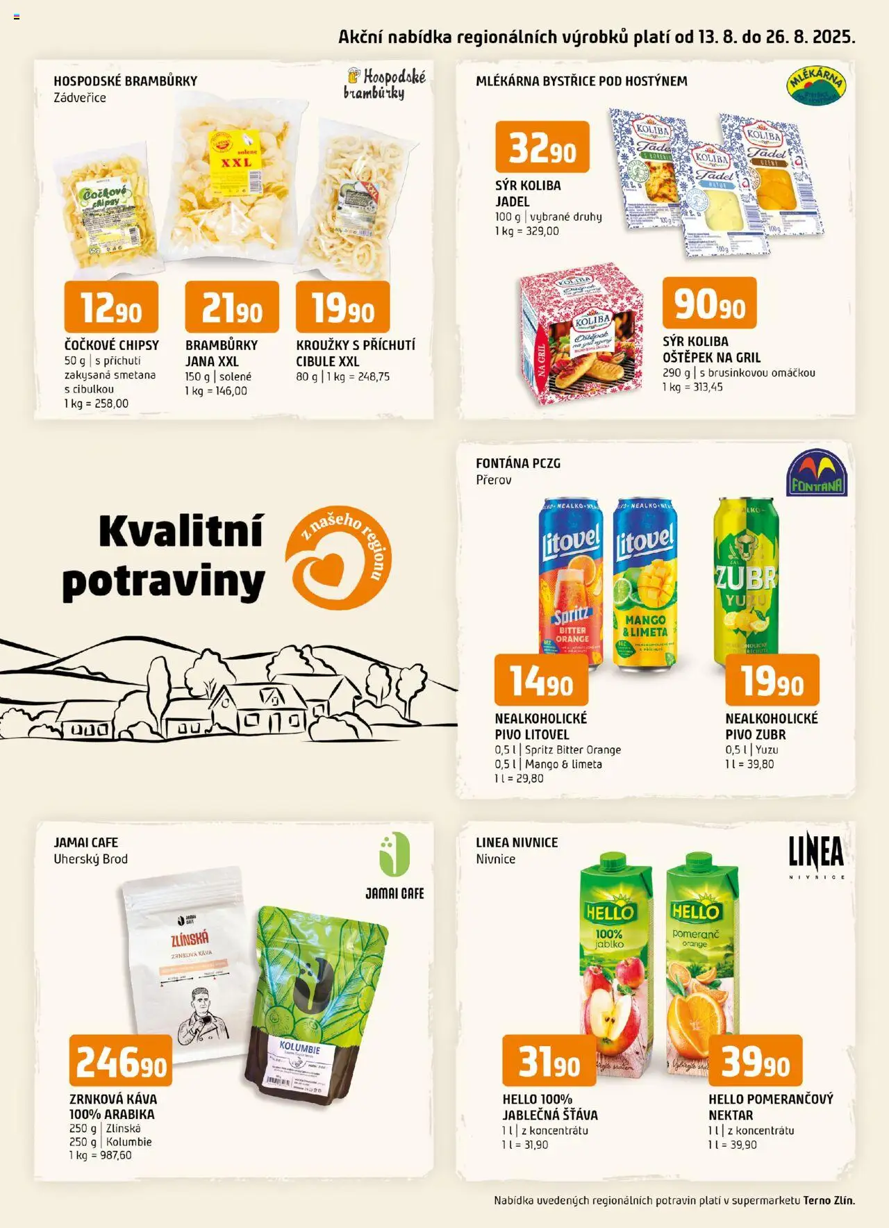  Terno Leták - Zlín (13.08.2025 - 26.08.2025) - Mango, Káva, Sýr, Gril, Zakysaná smetana, Zubr, Zrnková káva, Cibule