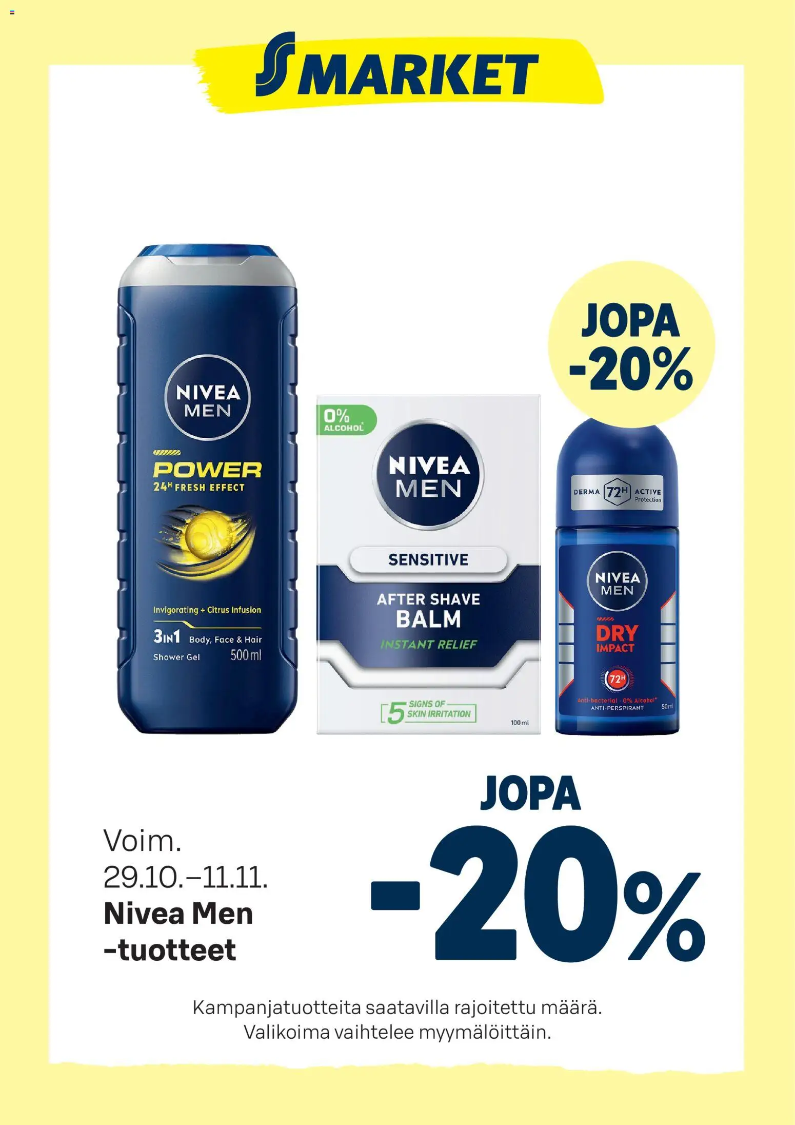 Kaupan S-market Tarjoukset Nivea Men esikatselu, voimassa 29/10/2025