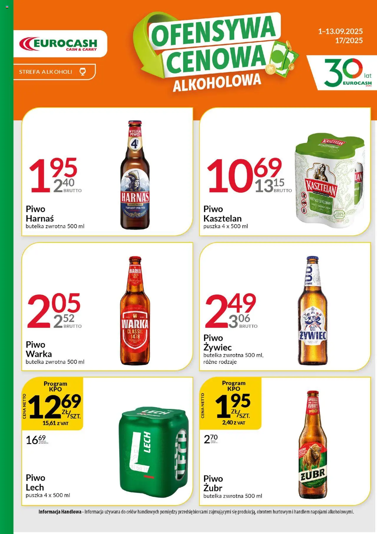 Eurocash Ofensywa Alkoholowa od 01.09.2025 - Nowa Gazetka - Numer strony 1 - Lech, Warka, Piwo, Harnaś, Piwo żubr, Piwo Warka, Piwo kasztelan, Żubr puszka
