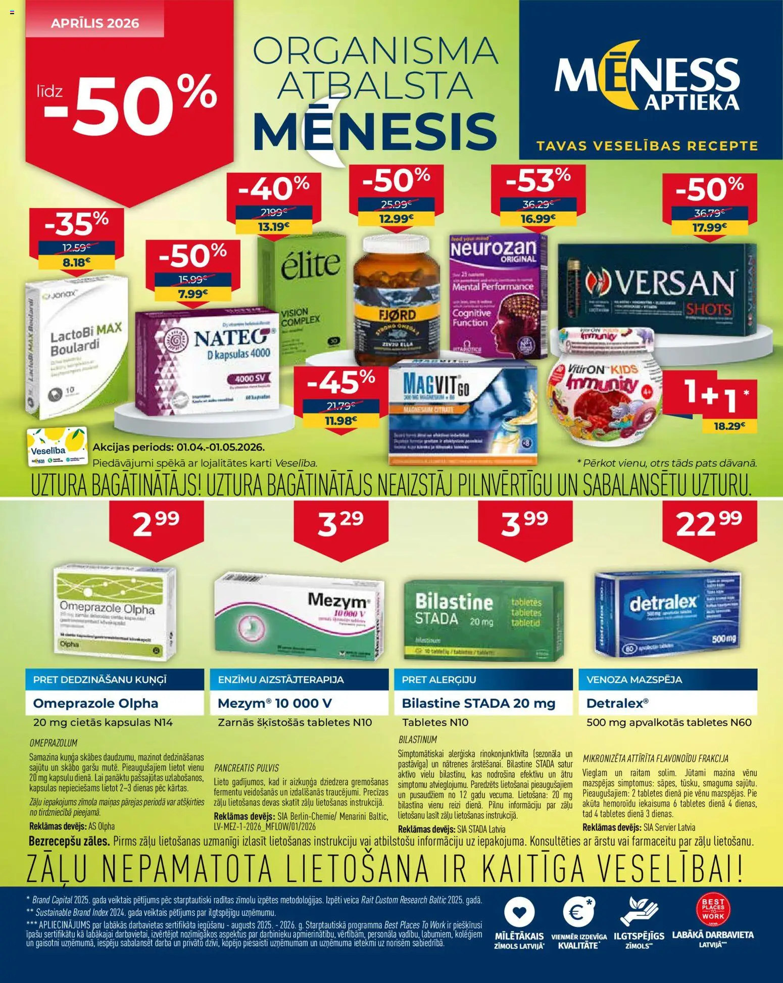 Skatīt Mēness aptieka akciju bukletu, derīgs no 01.04.2026.