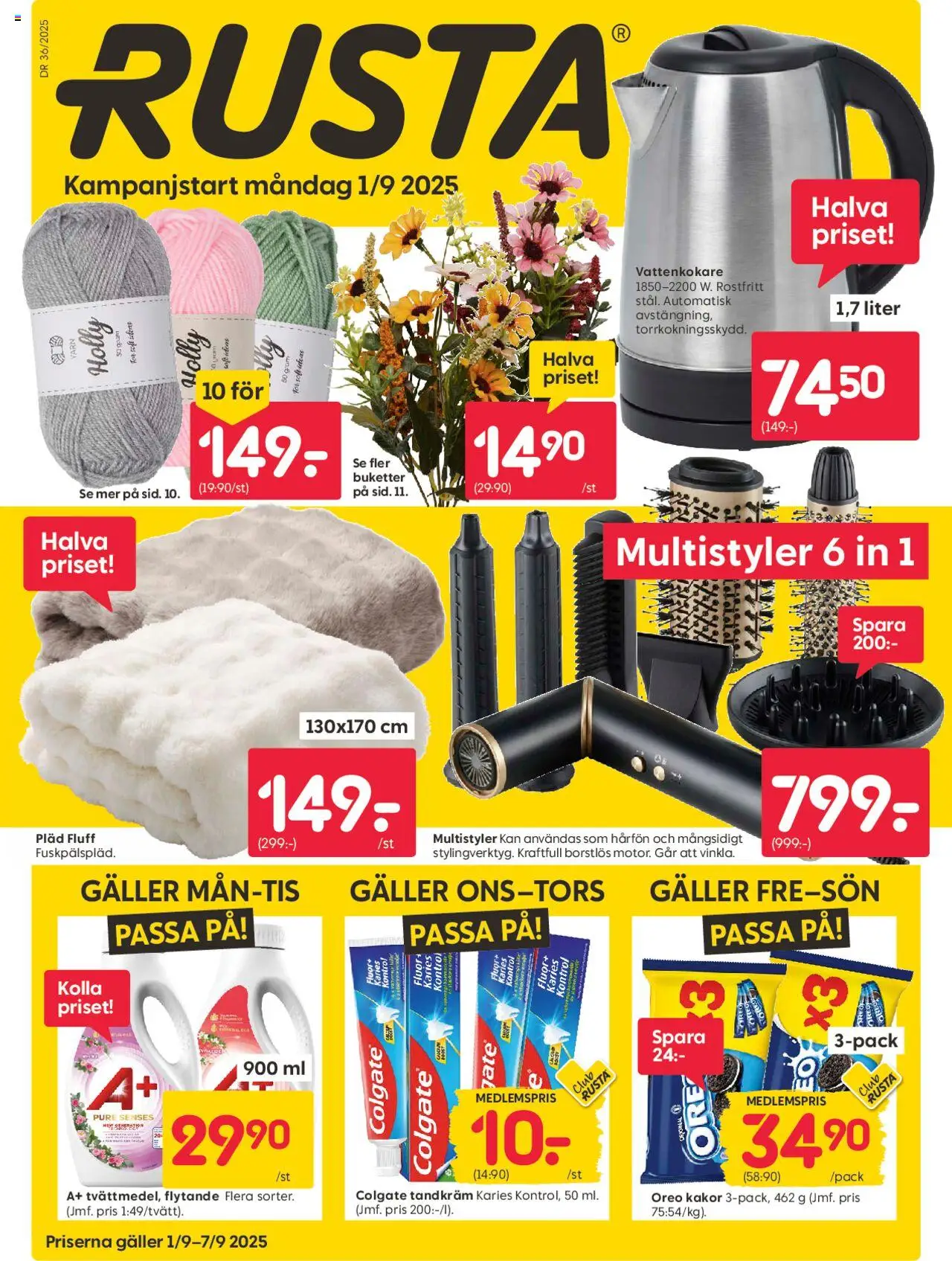 Aktuella reklamblad Rusta är giltig 01/09 2025 > Veckans Erbjudanden gäller från 01/09/2025 till 07/09/2025 sidnummer 1