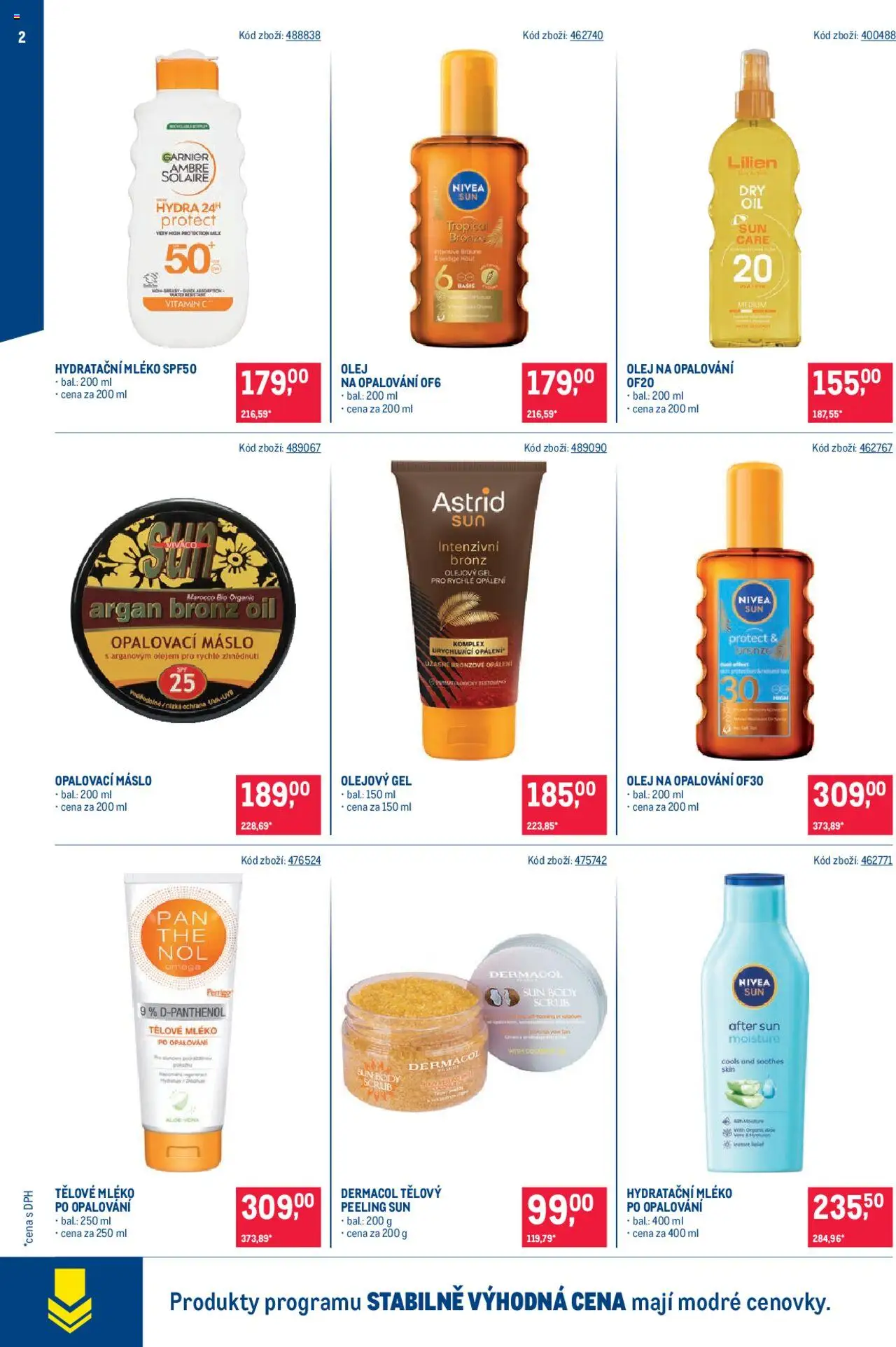  Makro Leták - Kosmetika od 21.05.2025 - Akce Makro - strana 2 - Máslo, Vitamin c, Omega, Olej, Body, Panthenol, Tělové mléko, Olej na opalování