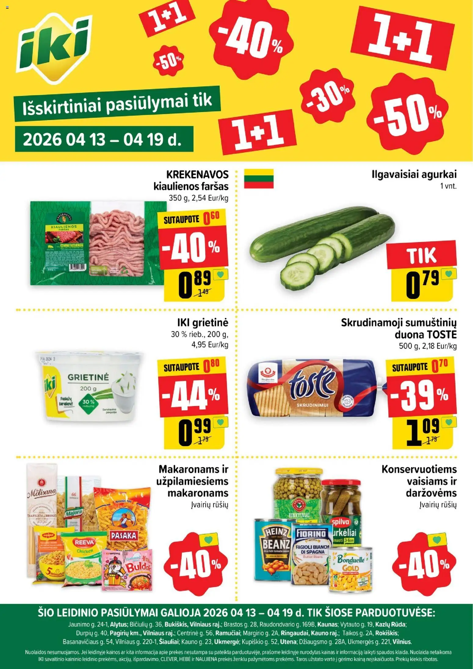 IKI parduotuvės leidinio IKI leidinys - Specialūs pasiūlymai IKI parduotuvės klientams galiojančio nuo 2026.04.13 peržiūra - Duona, Agurkai, Grietinė, Kiaulienos