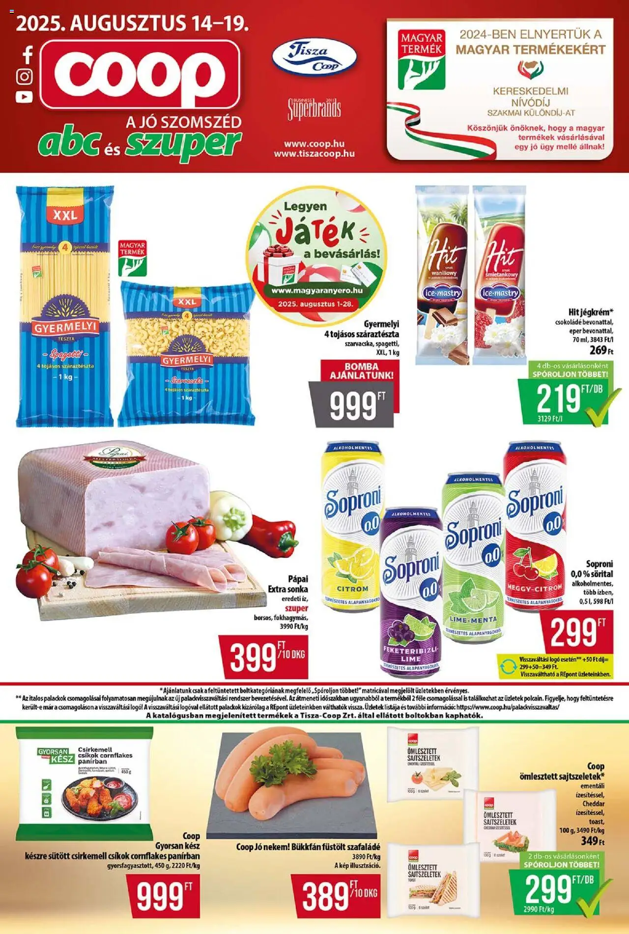 COOP Szolnok aktuális szórólap, érvényes 2025.08.14.-től - 1 oldal - Eper, Csokoládé, Lime, Sonka, Citrom, Cheddar, Szelet, Pápai