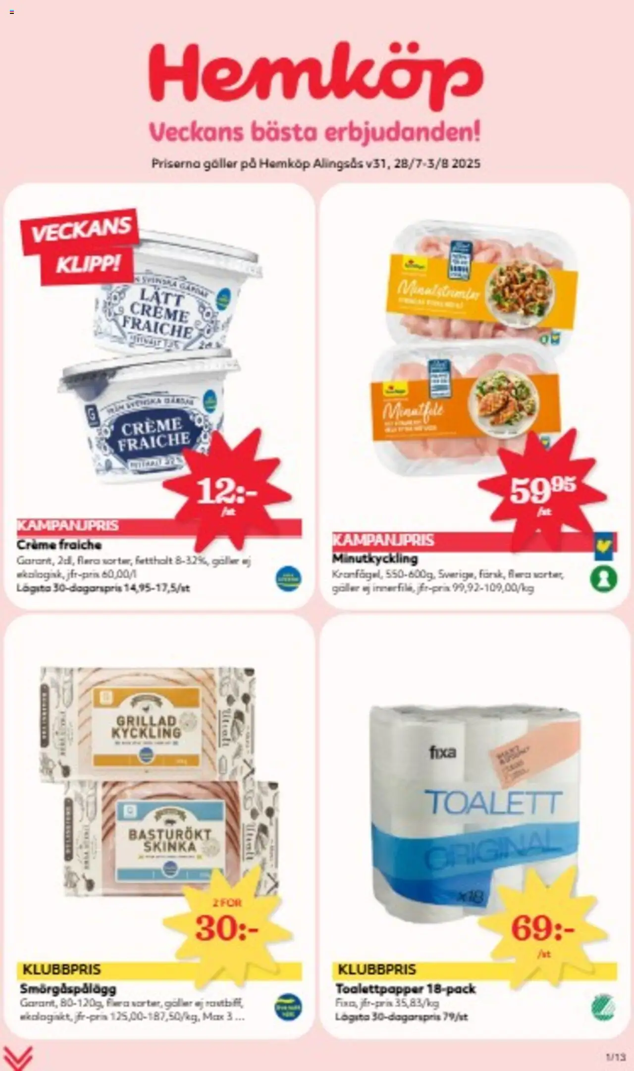 Aktuella reklamblad Hemköp är giltig 28/07 2025 > Veckans Erbjudanden gäller från 28/07/2025 till 03/08/2025 sidnummer 1