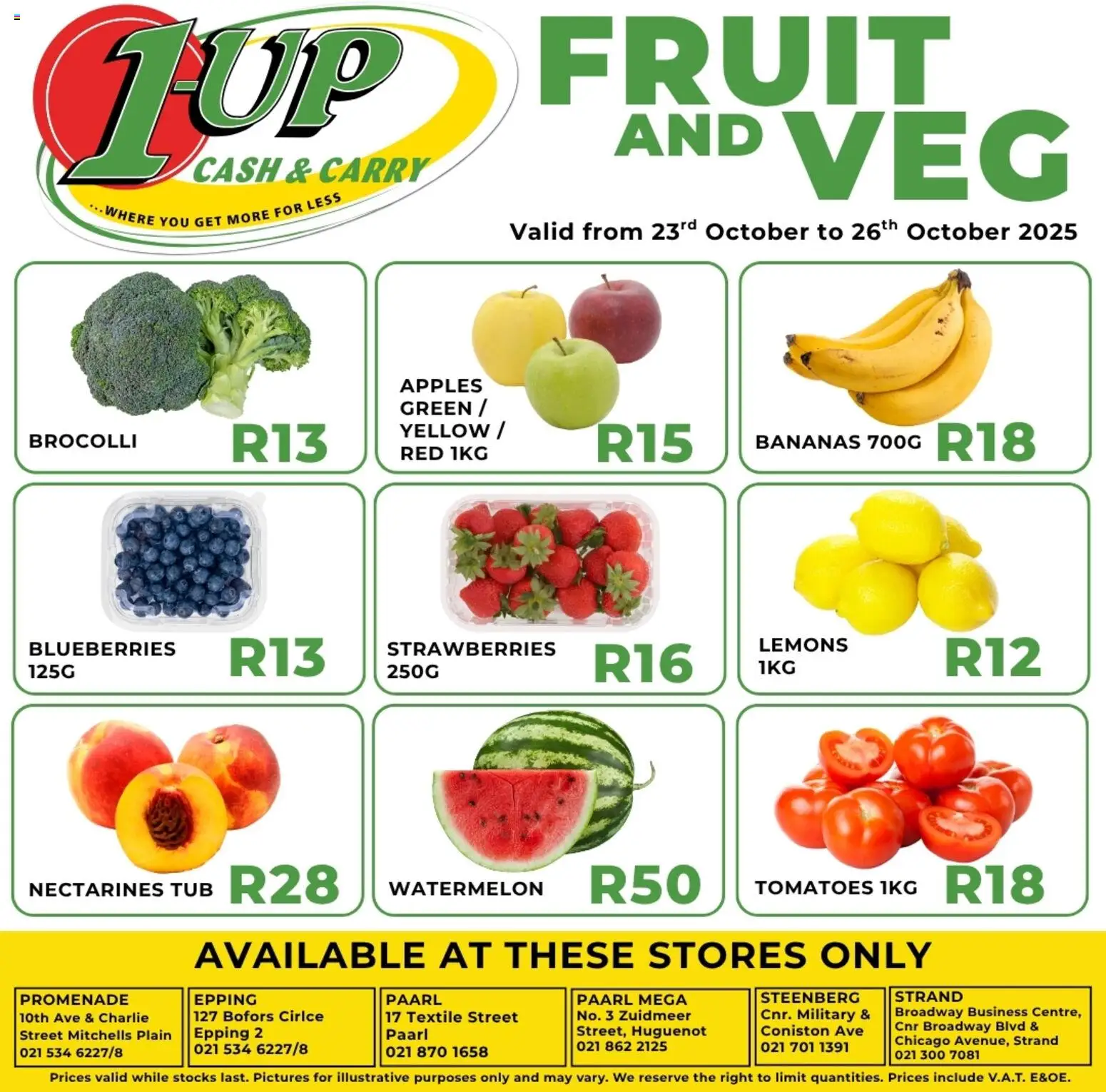 1UP Cash & Carry Fruit & Veg Specials from 23/10 - 26/10/2025 > Promotions