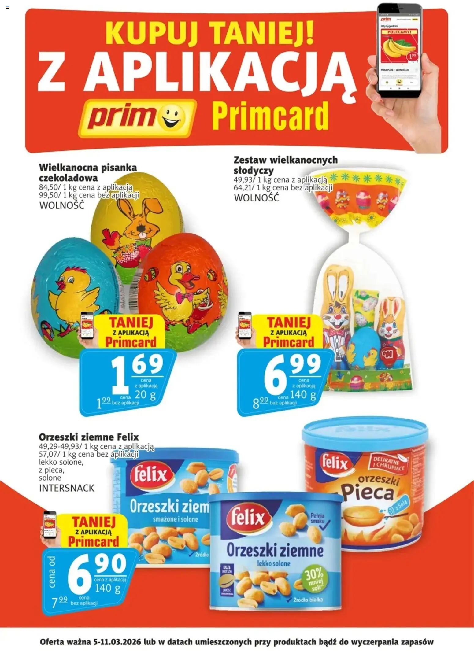 Pogląd gazetki "Prim Market promocje Primcard" ze sklepu Prim Market ważnej od 05.03.2026 - Orzeszki ziemne, Czekoladowa, Orzeszki