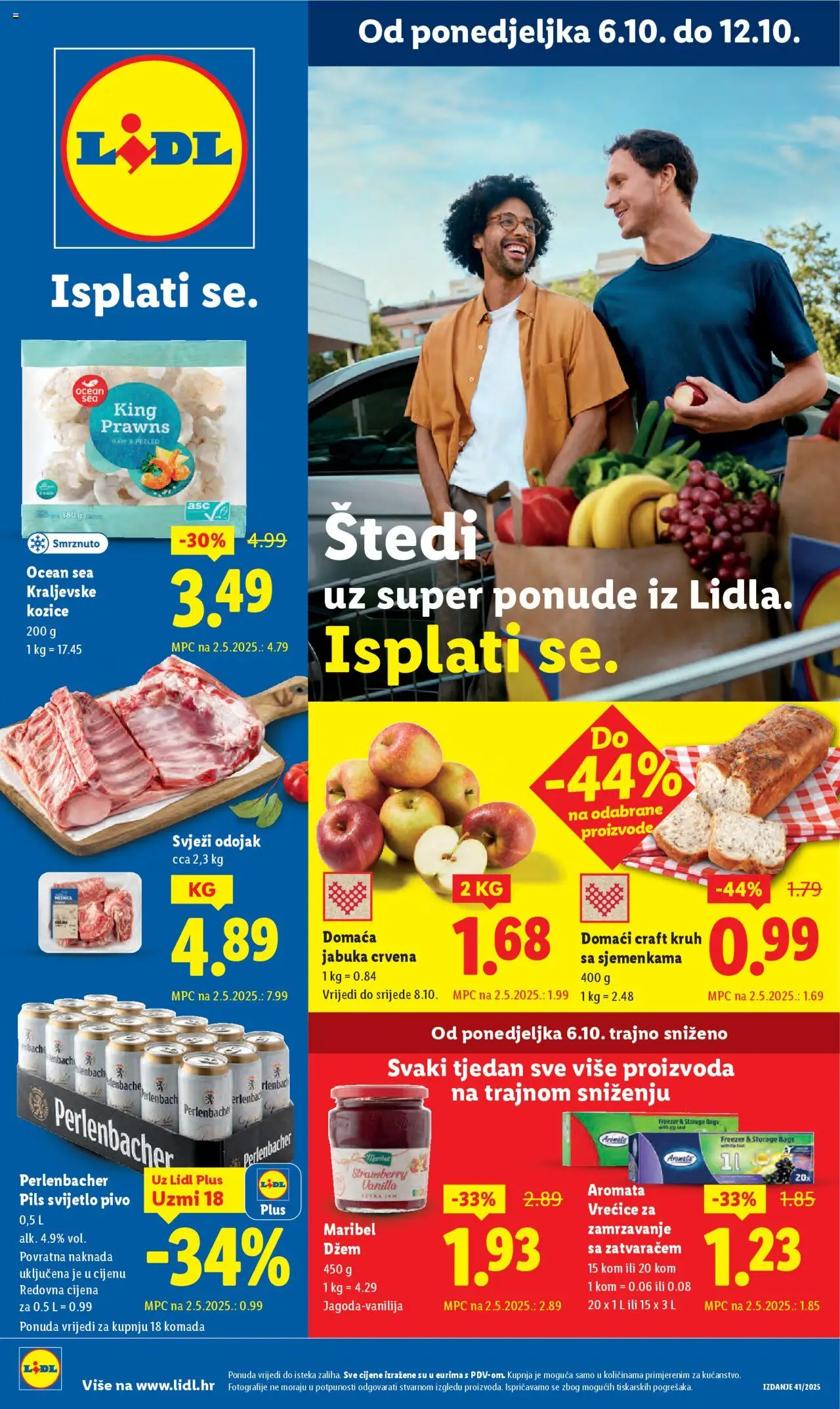 Pregled letka Katalog trgovine Lidl vrijedi od 06.10.2025 - Jabuka, Kruh, Kozice, Pivo, Odojak, Džem, Vrećice za zamrzavanje, Svijetlo pivo