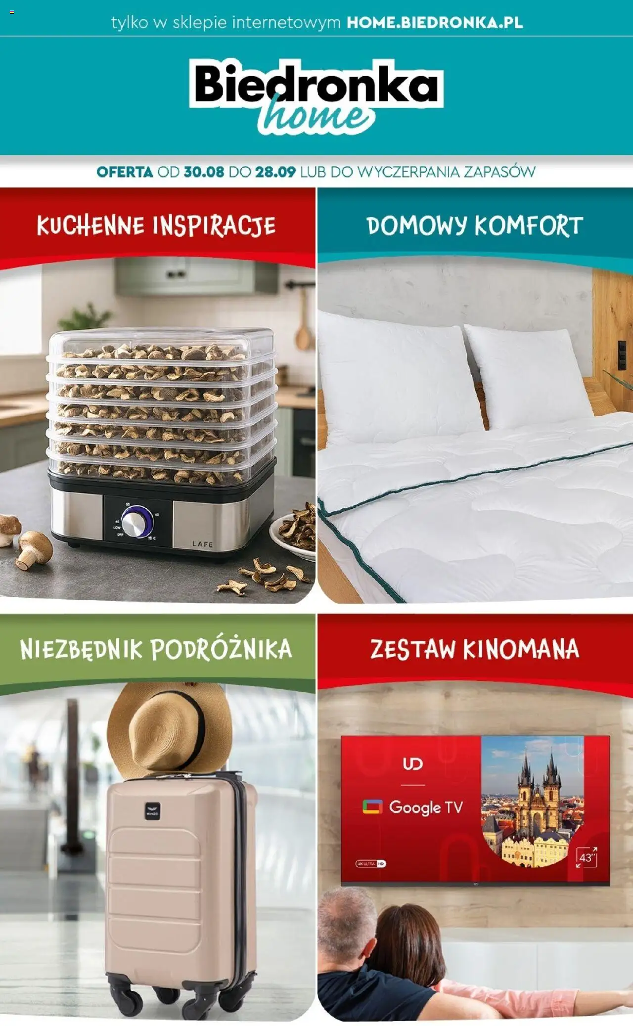 Biedronka gazetka promocyjna 30.08.2025 - "Home" - Numer strony 1 - Telewizor, Walizka, Walizka podróżna, Kołdra