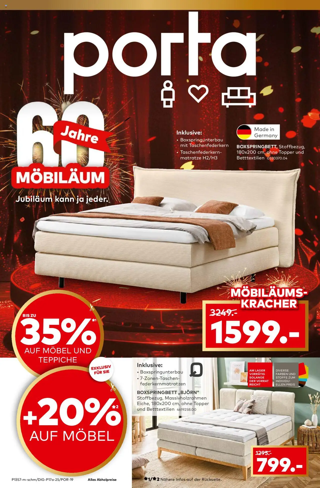 Porta! Möbiläums-Kracher (vom 08.09.2025 - 20.09.2025) - Boxspringbett, Matratze, Topper