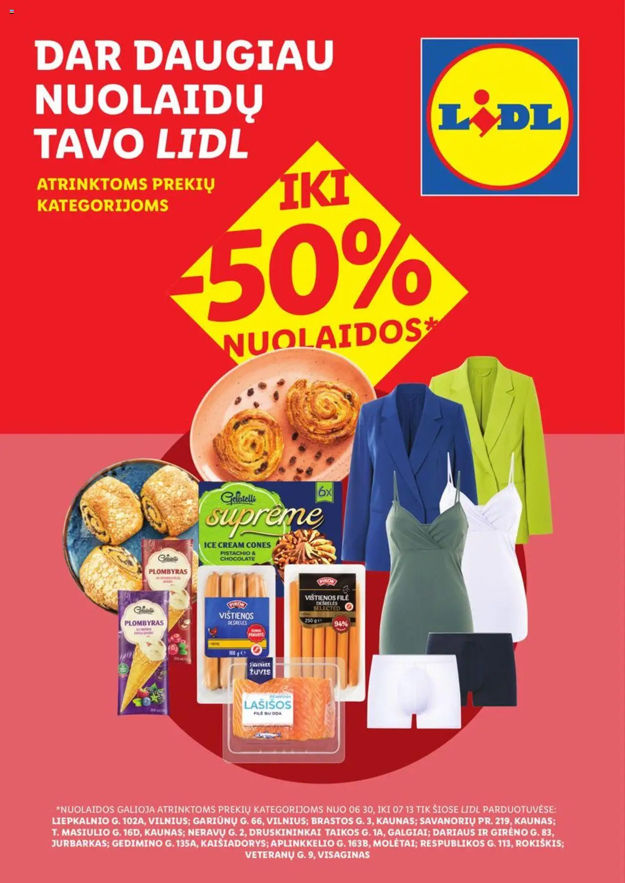 LIDL leidinys galioja nuo 2025.06.30 – puslapio numeris 1 - Vištienos, Dešrelės, Lašišos, Plombyras, Žuvis