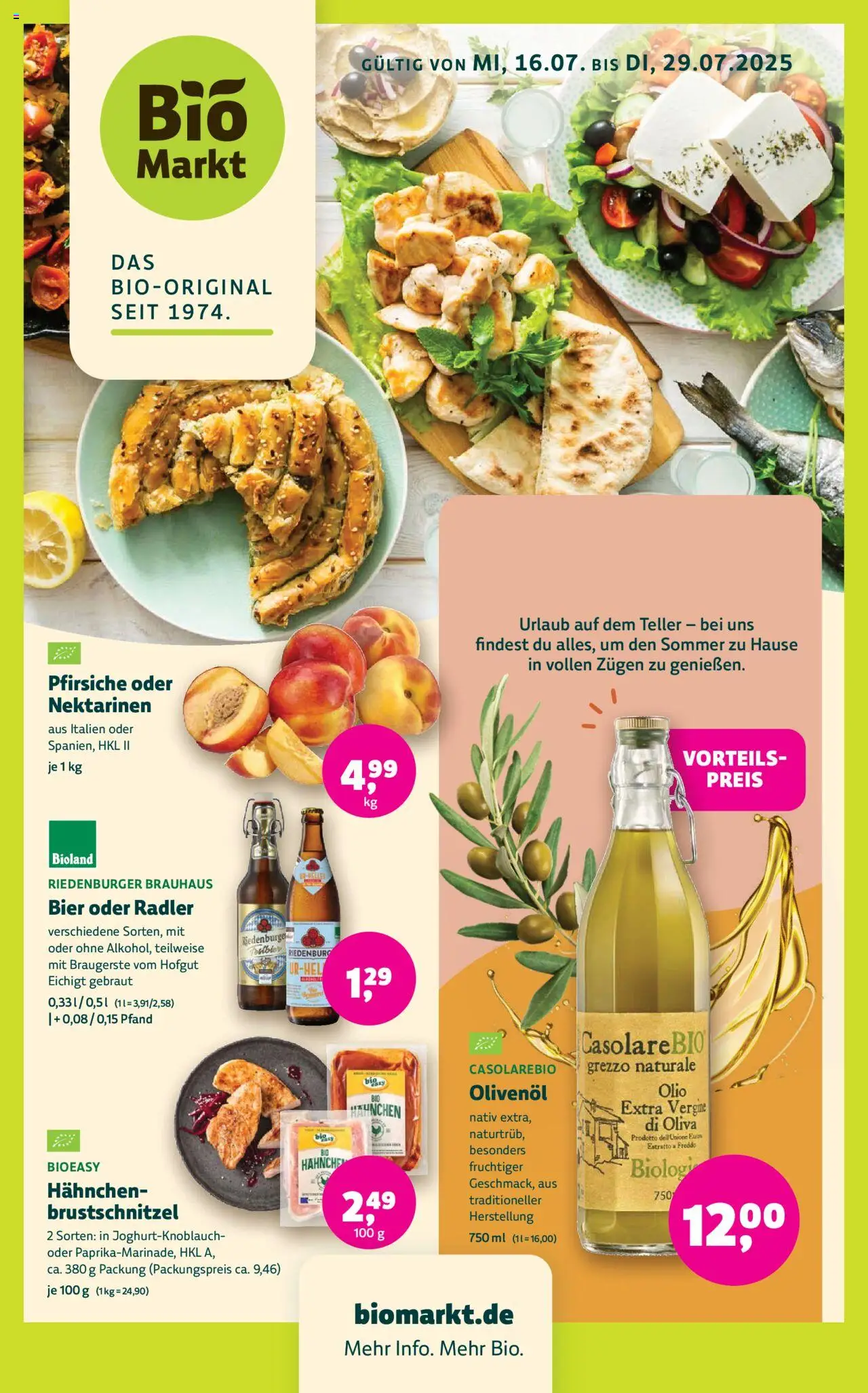 BioMarkt Prospekt (vom 16.07.2025 - 29.07.2025) - Bier, Nektarinen, Radler, Hahnchen, Olivenol