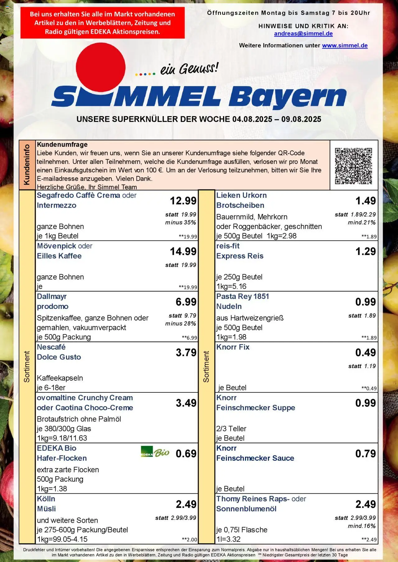 Simmel Bayern (vom 04.08.2025 - 09.08.2025) - Pasta, Nudeln, Dallmayr, Dolce gusto, Knorr, Dallmayr prodomo, Segafredo, Knorr fix