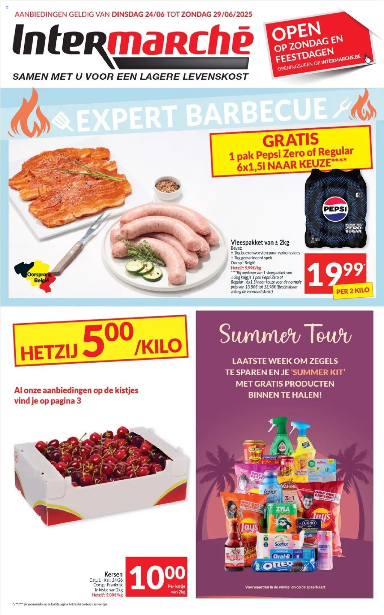 Intermarché shop Folder week 26 geldig vanaf 24/06/2025 - Paginanummer 1 - Spek, Varkensvlees, Pepsi, Pepsi Zero, Kersen, Barbecue