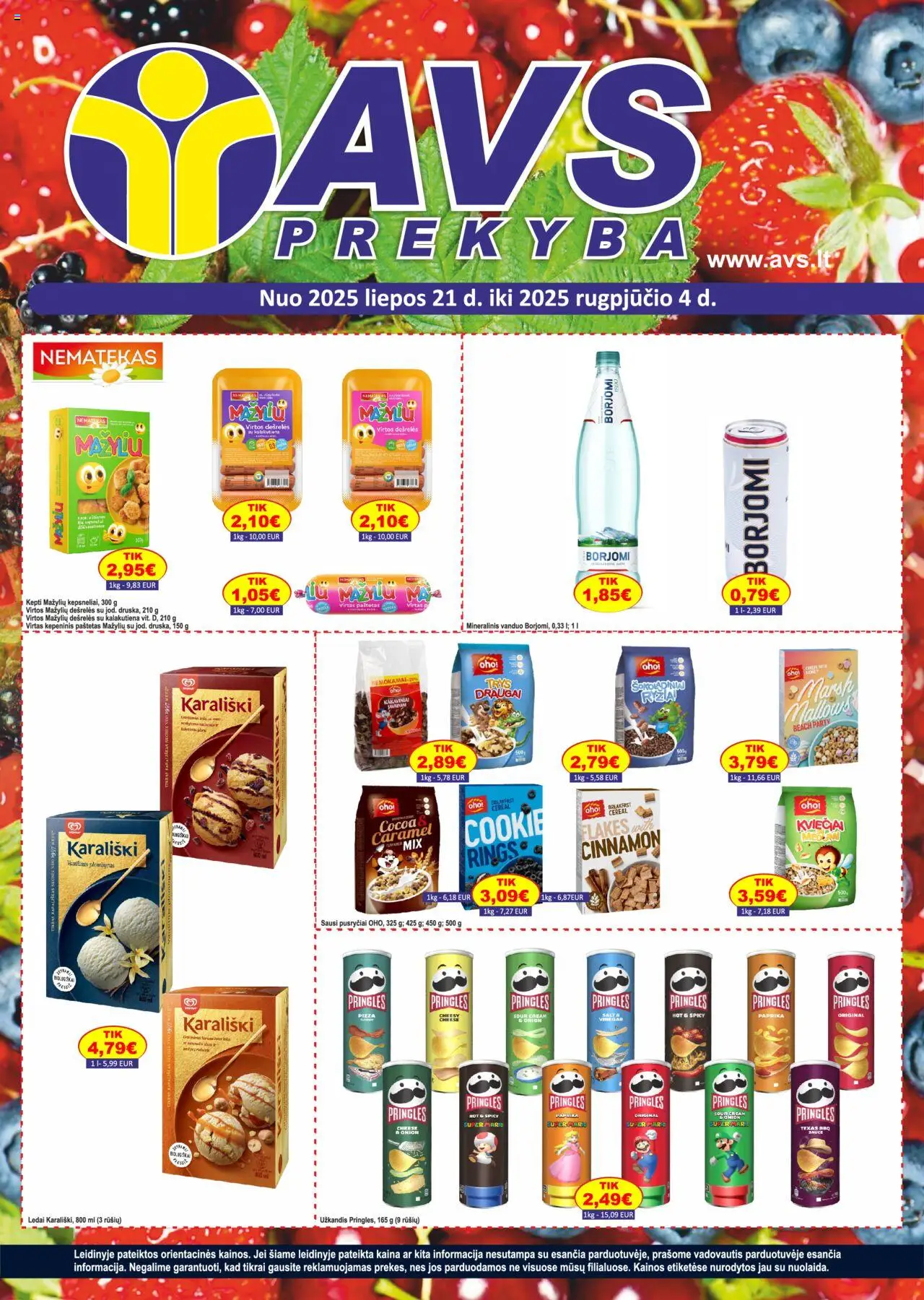 AVS leidinys galioja nuo 2025.07.21 – puslapio numeris 1 - Vanduo, Ledai, Paprika, Mineralinis vanduo, Paštetas, Dešrelės