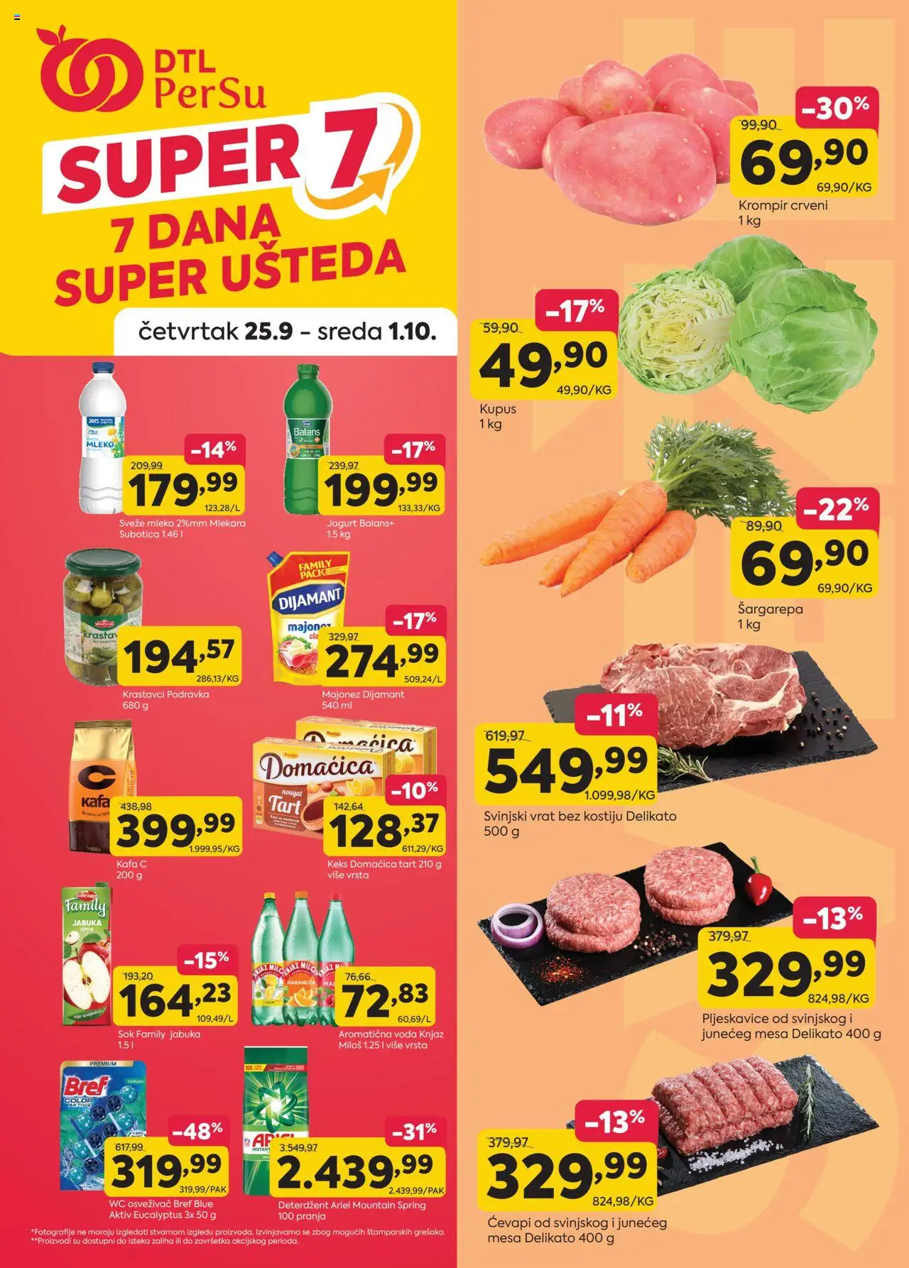 PerSu katalog važi od 25.09.2025 - stranica 1 - Šargarepa, Kupus, Ariel, Mleko, Deterdžent, Bref, Vrat, Sveže mleko