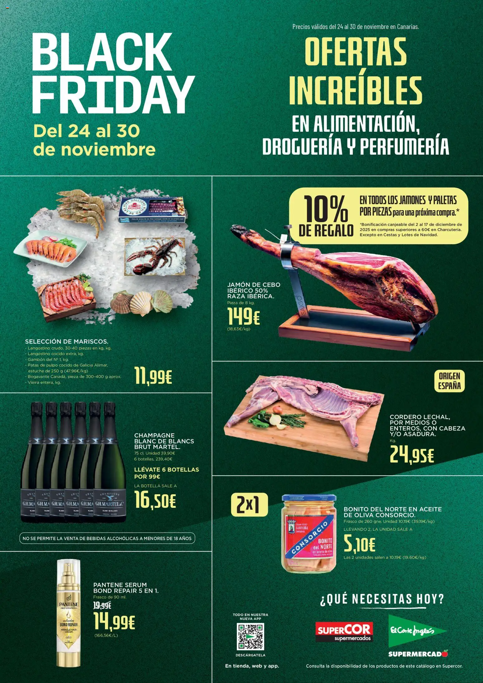 Vista previa del folleto de la tienda Supercor válido desde el 24/11/2025 - Jamón, Aceite, Cordero, Sérum, Bebidas, Langostino