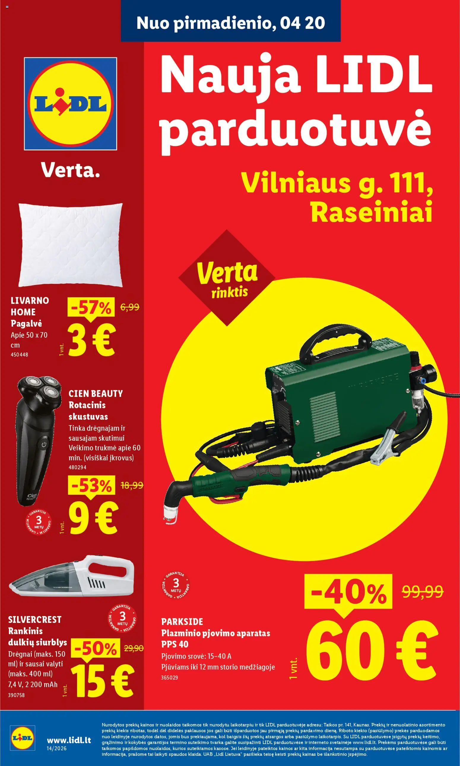 LIDL parduotuvės leidinio LIDL leidinys - Nauja parduotuvė Raseiniuose galiojančio nuo 2026.04.20 peržiūra - Pagalvė, Skustuvas
