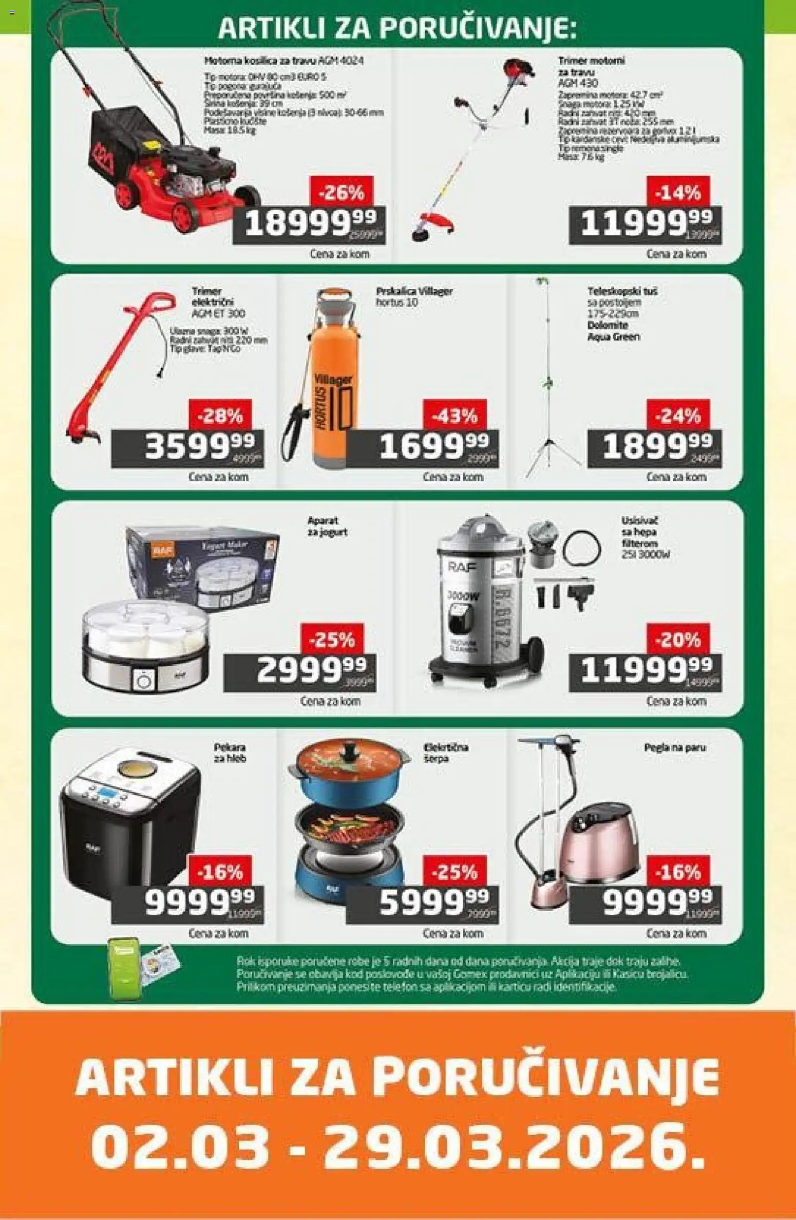 Pregled Gomex kataloga - važi od 02.03.2026 - Telefon, Pegla na paru, Hleb, Trimer, Pegla, Jogurt, Tuš, Kosilica