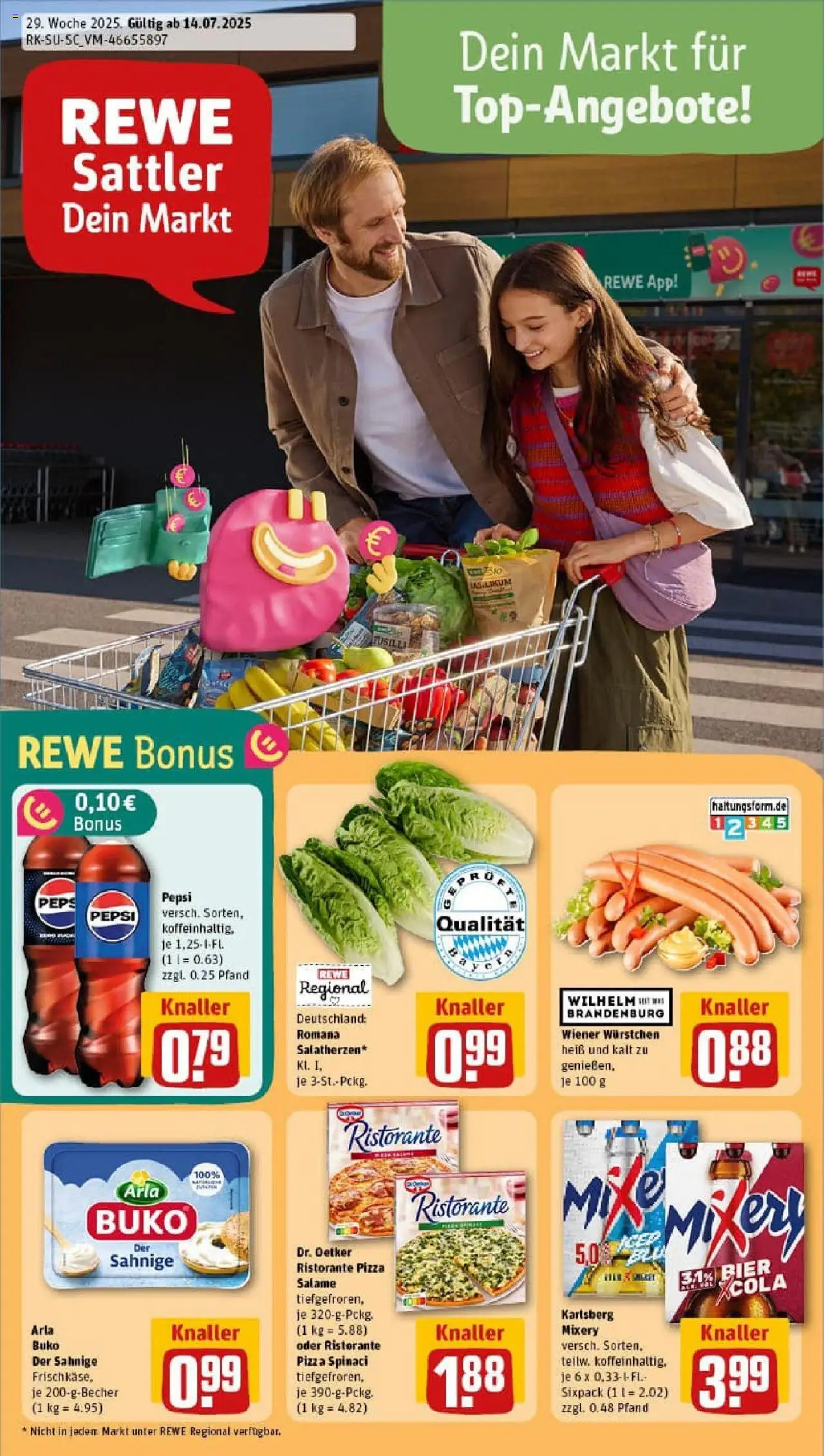REWE Prospekt ab 13.07.2025 nächste Woche - Prospekt Kirchseeon - Pizza, Bier, Ristorante, Pepsi, Mixery, Arla buko, Wiener wurstchen