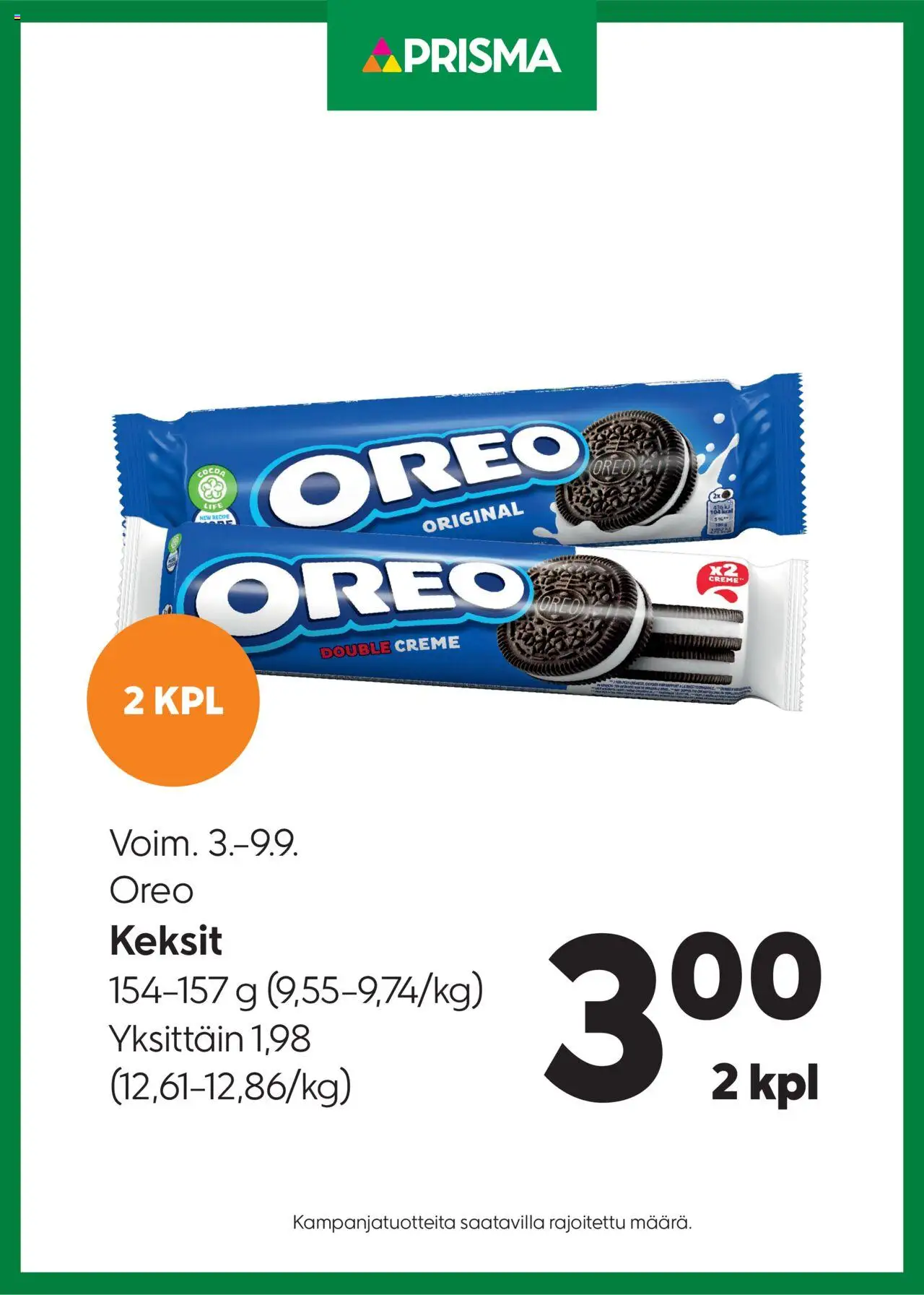 Prisma-kaupan Tarjoukset Oreo voimassa 03/09/2025 - Sivulla 1