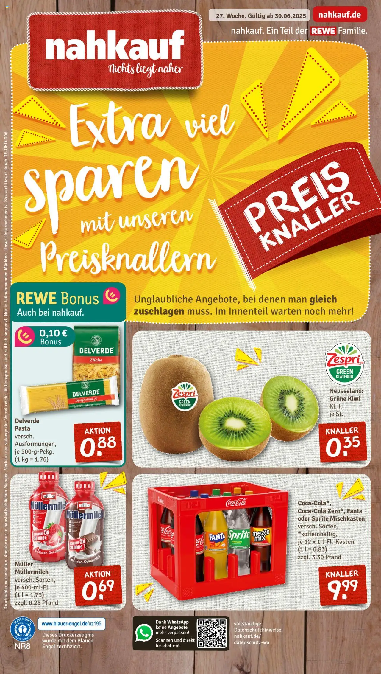 Nahkauf Prospekt (vom 29.06.2025 - 05.07.2025) - Pasta, Coca cola, Kiwi, Cola, Fanta, Müllermilch, Sprite, Muller mullermilch