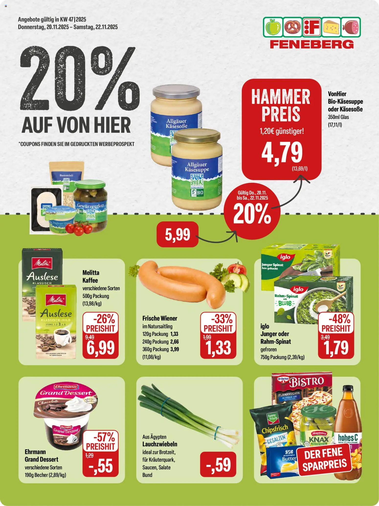 Vorschau von dem Prospekt des Geschäftes Feneberg, gültig ab dem 20.11.2025 - Kaffee, Butter, Joghurt, Quark, Funny frisch, Melitta, Iglo, Hohes c