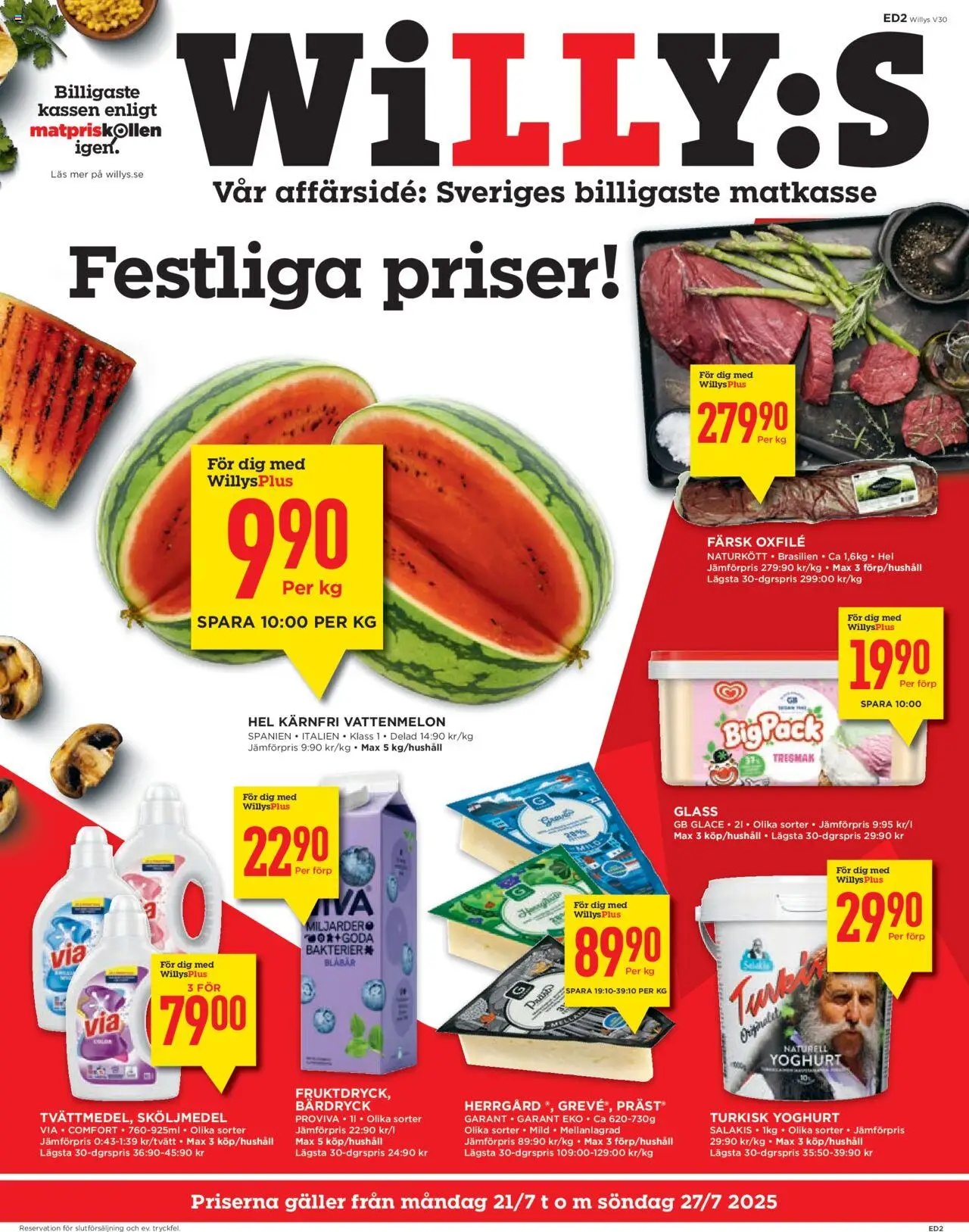 Aktuella reklamblad Willys är giltig 21/07 2025 > Veckans Erbjudanden gäller från 21/07/2025 till 27/07/2025 sidnummer 1