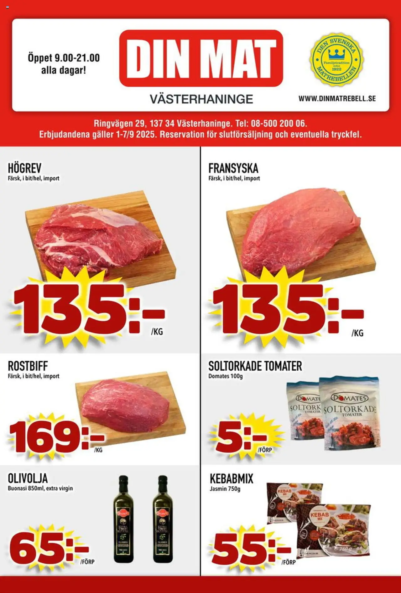 Aktuella reklamblad Din Mat är giltig 01/09 2025 > Veckans Erbjudanden gäller från 01/09/2025 till 07/09/2025 sidnummer 1