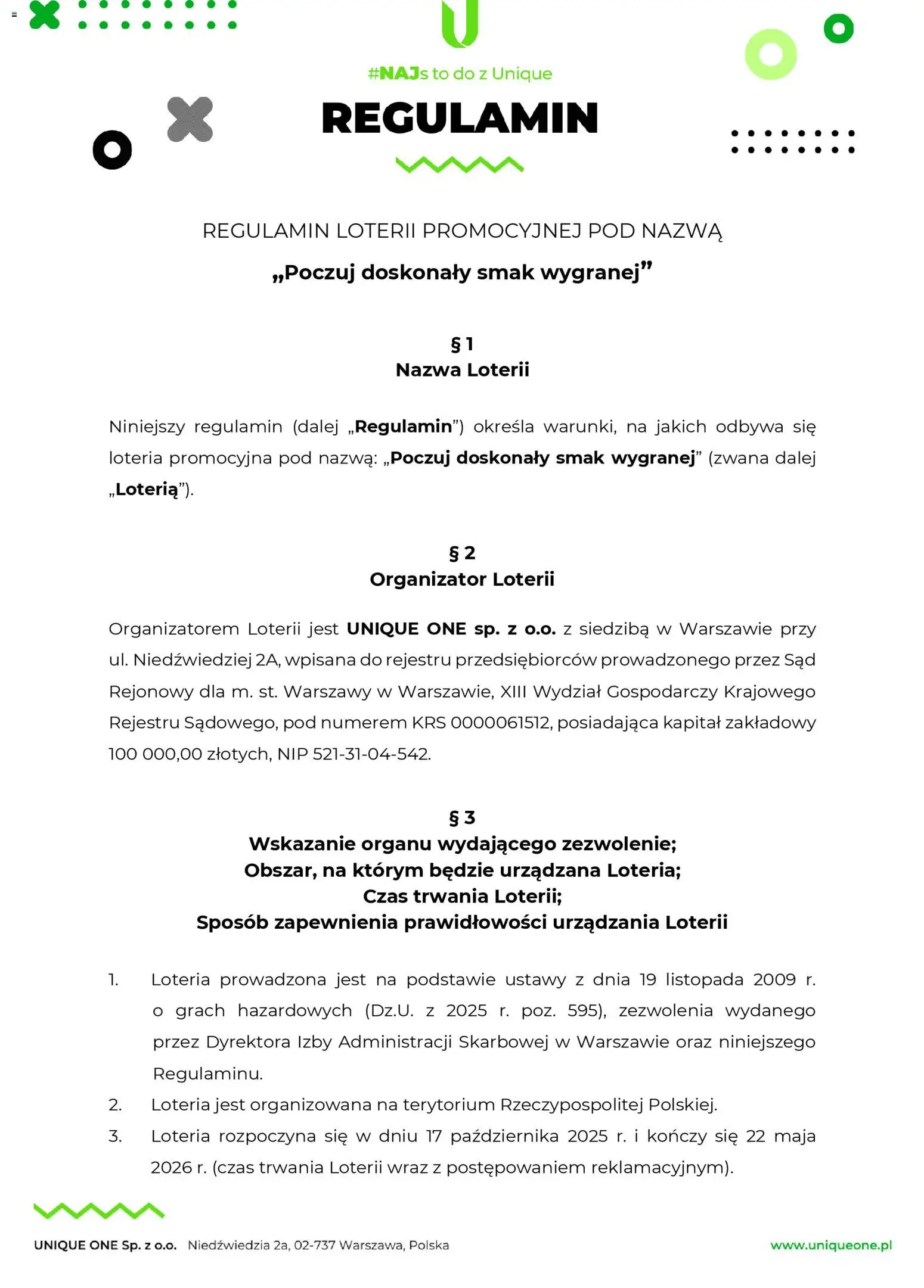 Makro Regulamin loterii Poczuj doskonały smak wygranej od 17.10.2025 - Nowa Gazetka - Numer strony 1