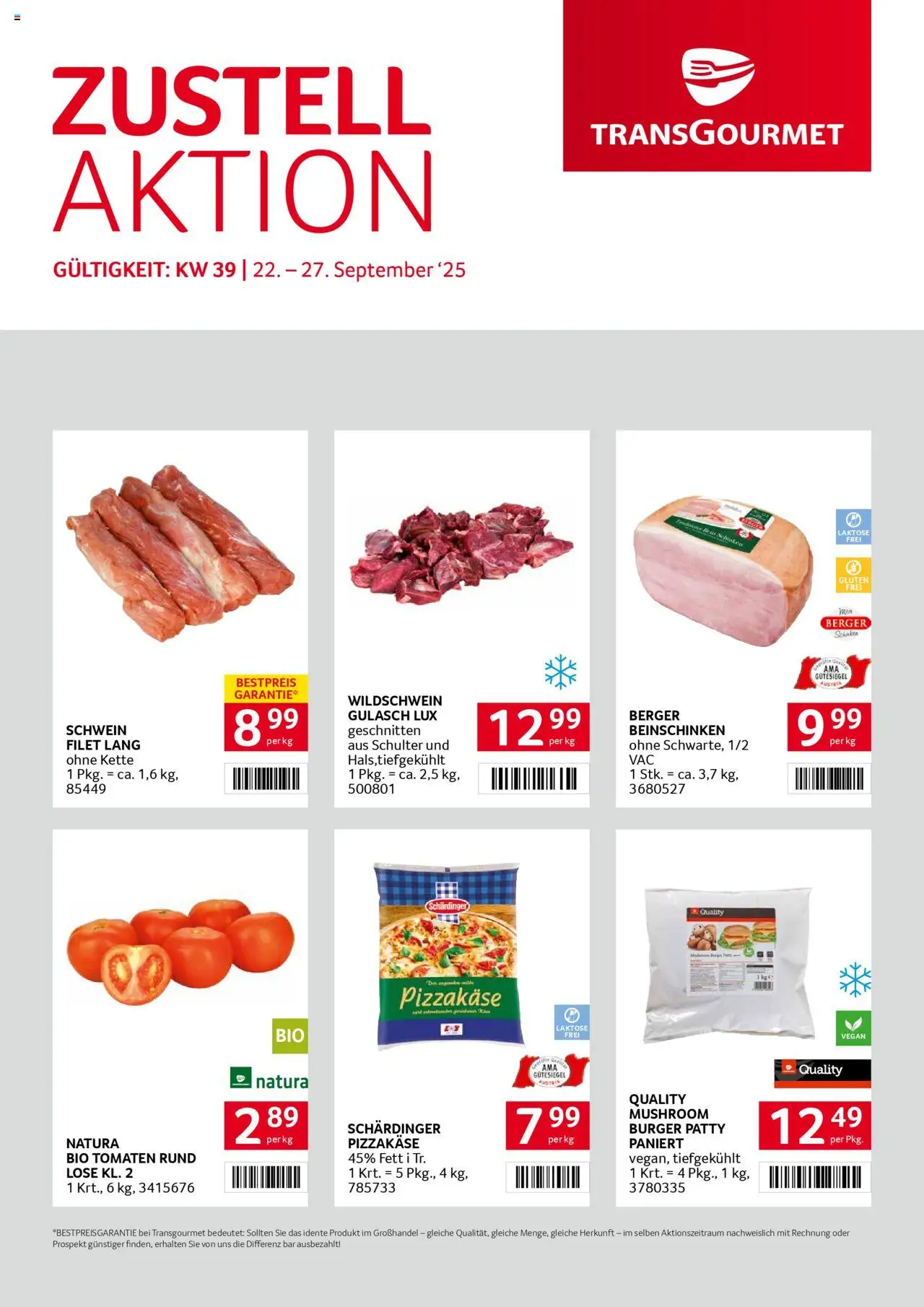  Transgourmet Zustellaktion ab (22.09.2025 - 27.09.2025) - Seite 1 - Burger, Schinken, Tomaten