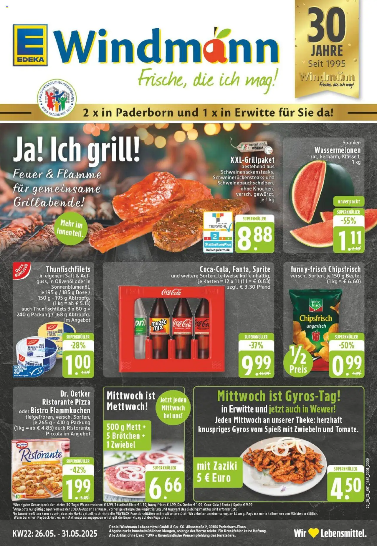 EDEKA Prospekt ab 25.05.2025 - Prospekt Paderborn - Wewer Online - Chips, Coca cola, Gyros, Thunfisch, Ristorante, Fanta, Saft, Zwiebeln