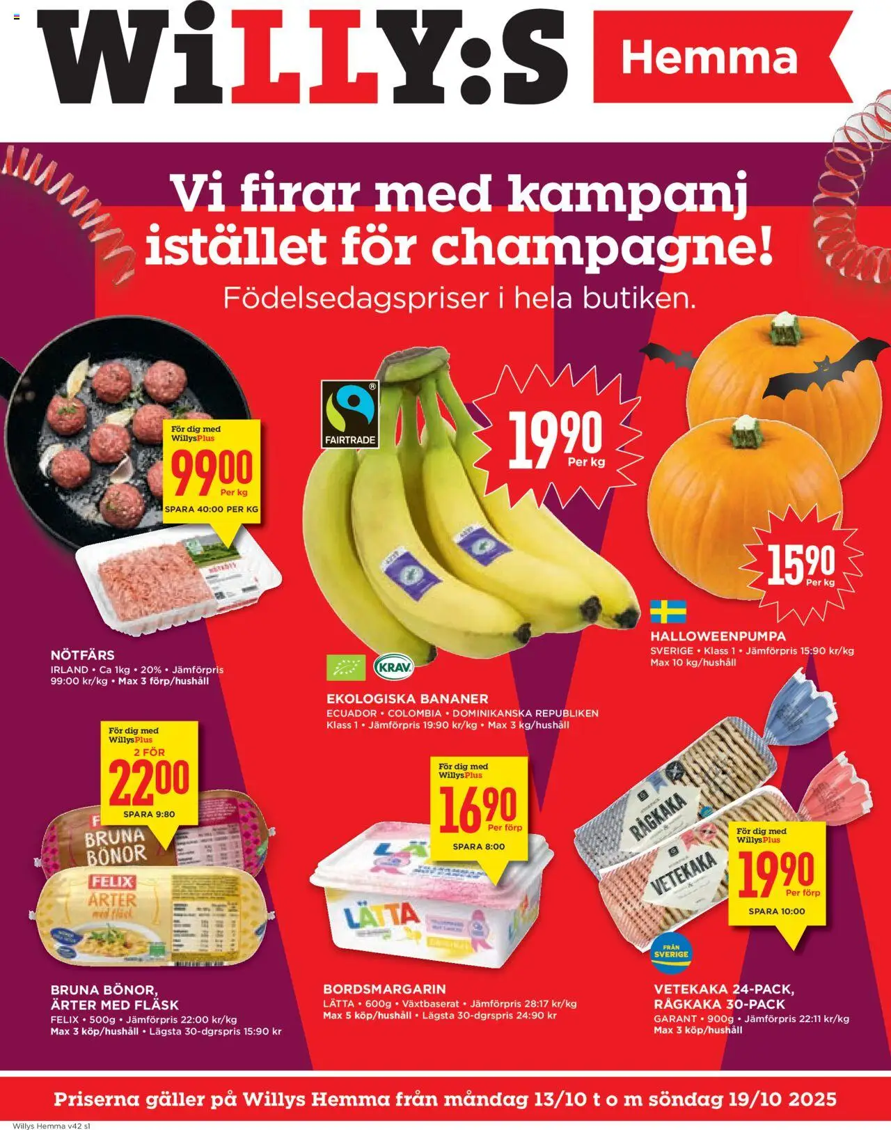 Aktuella reklamblad Willys Hemma är giltig 13/10 2025 > Veckans Erbjudanden gäller från 13/10/2025 till 19/10/2025 sidnummer 1
