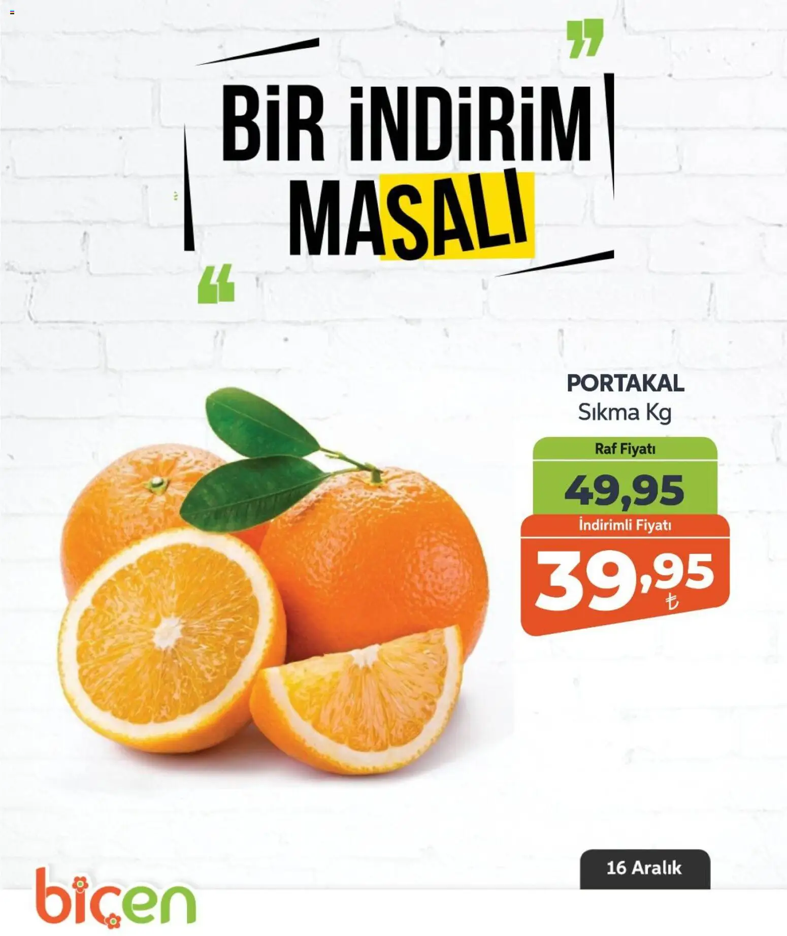 Biçen Market Bir İndirim MaSalı - meyve 16.12.2025 - Broşürünün önizlemesi - Raf, Portakal