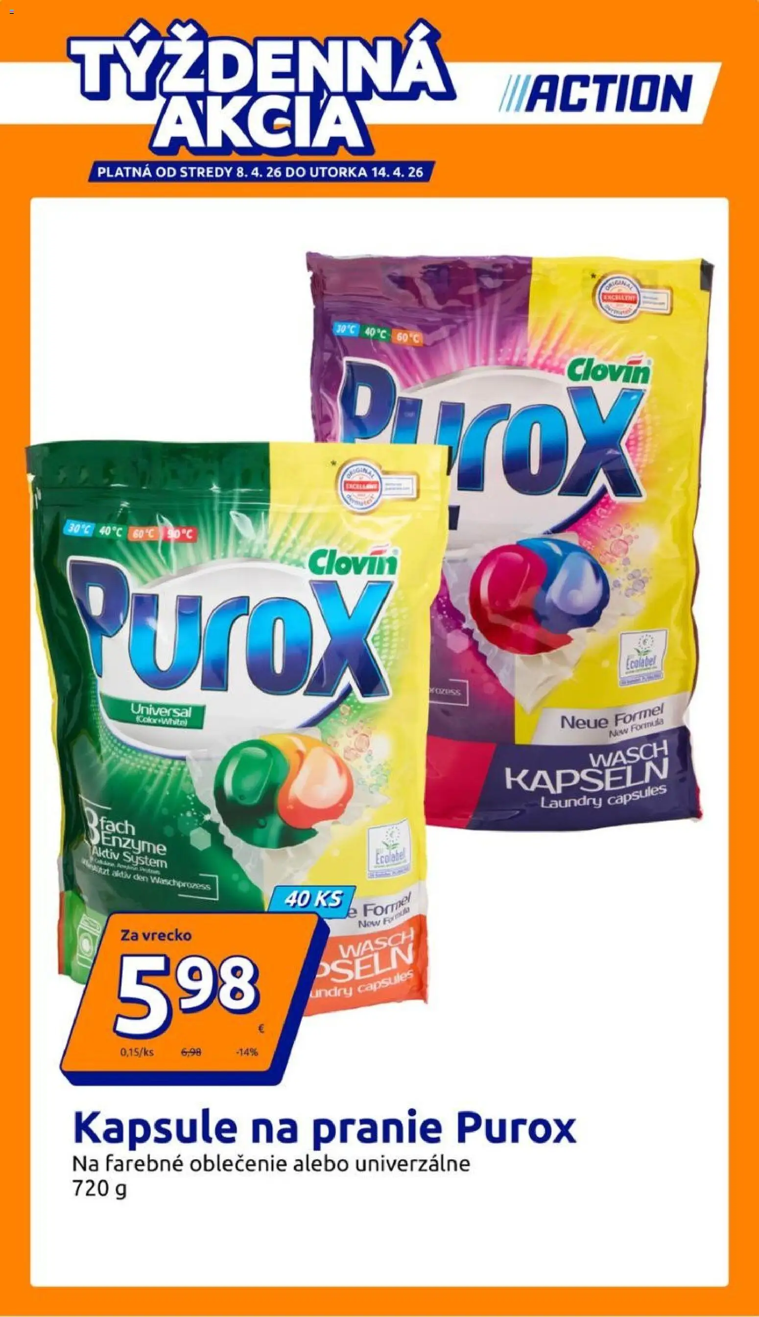 Náhľad Action letáku platného od 08.04.2026 - Kapsule na pranie, Kapsule