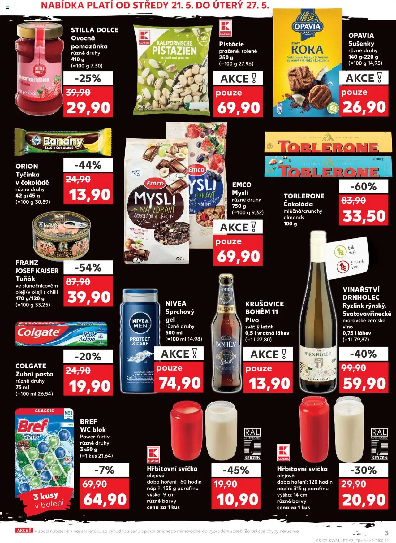  KAUFLAND Leták - Chomutov (21.05.2025) příští týden - strana 3 - Víno, Čokoláda, Cookies, Svíčka, Chilli, Toblerone, Pistácie, Banány