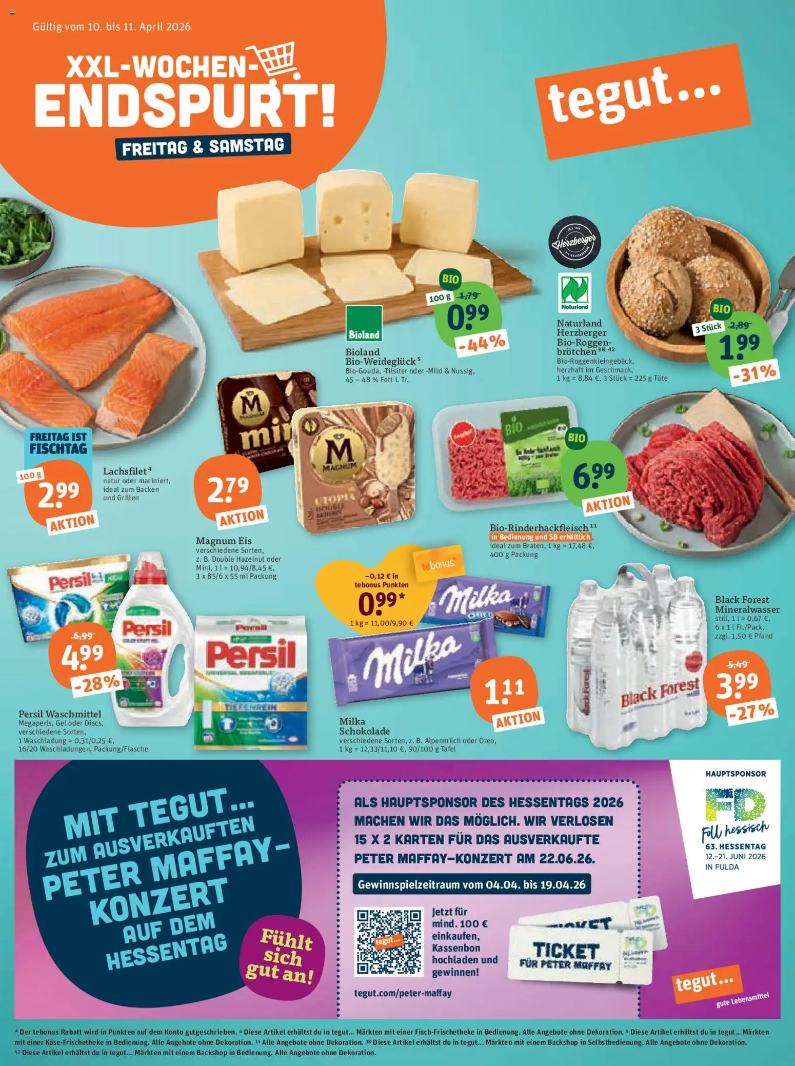 Vorschau von dem Prospekt des Geschäftes Tegut, gültig ab dem 10.04.2026 - Eis, Schokolade, Mineralwasser, Milka, Waschmittel, Persil